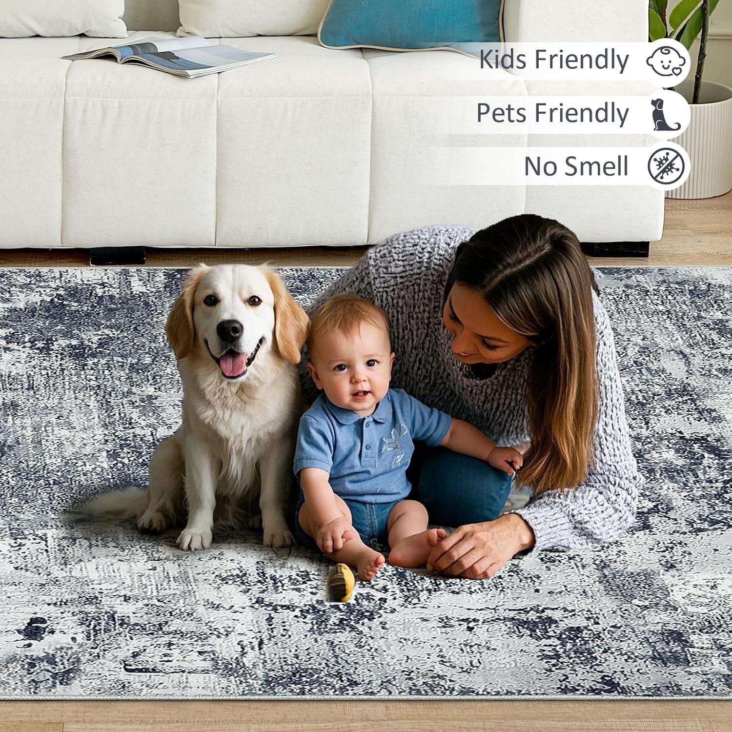 imageDintszyayue Abstract Washable Area Rug 5x7 NonSlip Soft Blue Neutral Area Rugs for Bedroom Living Room Dining Room Floor Carpet Blue 5x7Black
