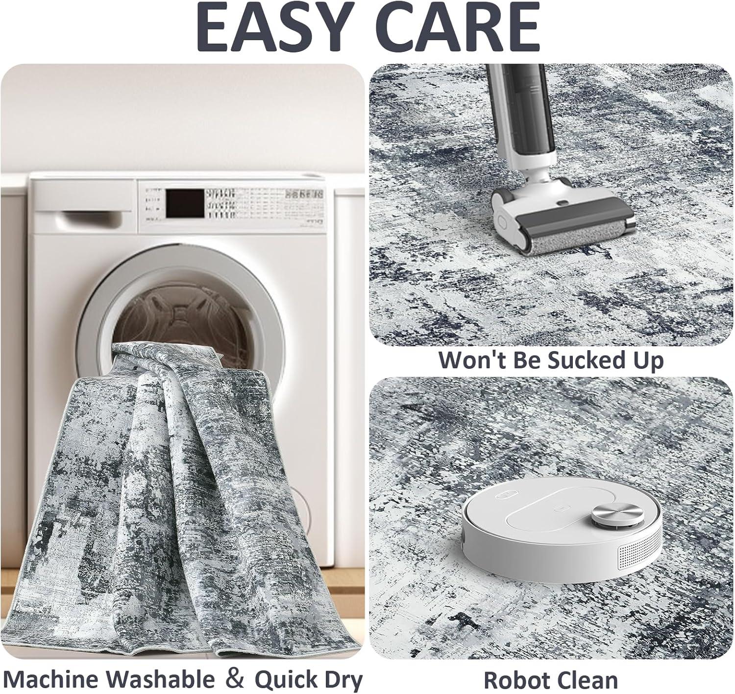 imageDintszyayue Abstract Washable Area Rug 5x7 NonSlip Soft Blue Neutral Area Rugs for Bedroom Living Room Dining Room Floor Carpet Blue 5x7Black