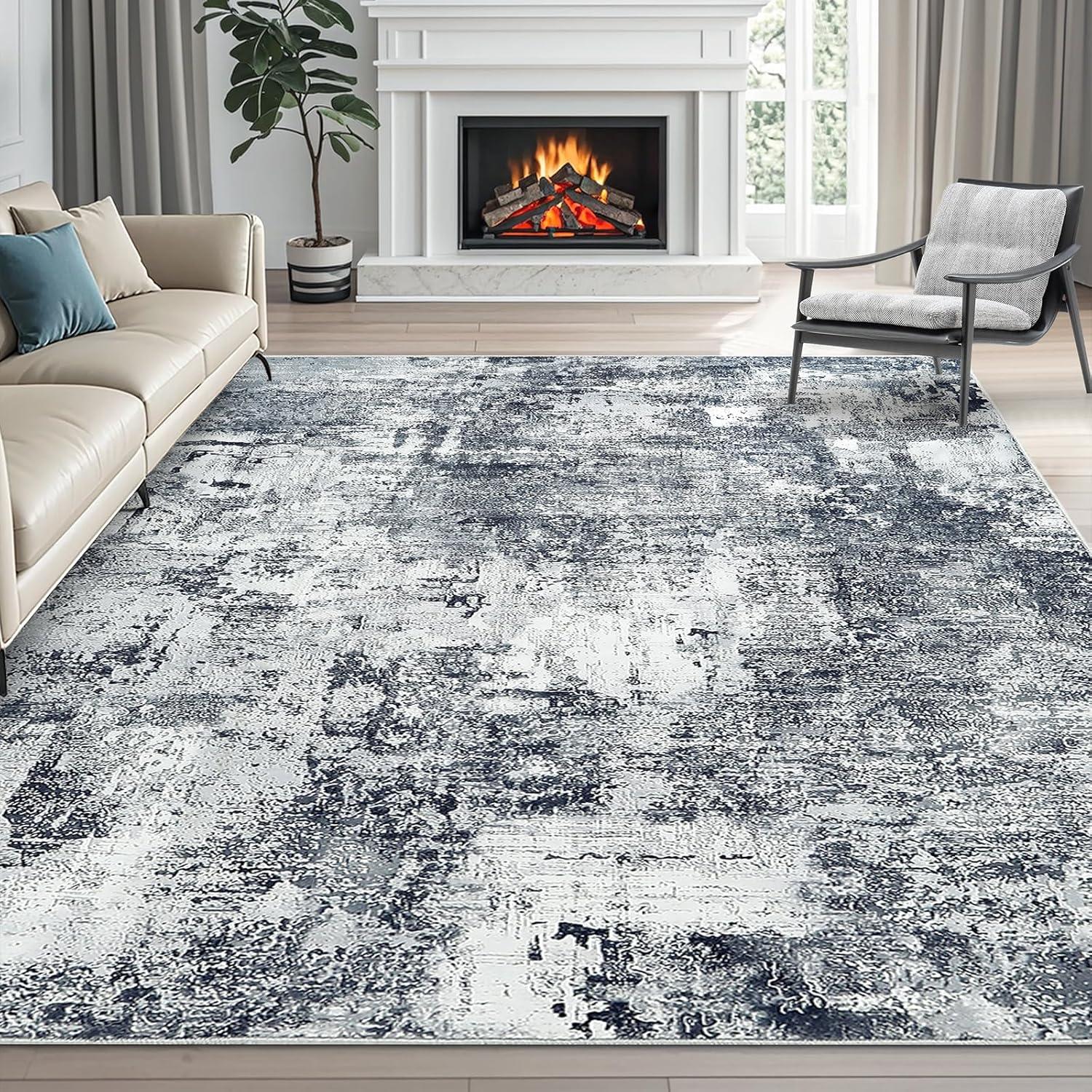 imageDintszyayue Abstract Washable Area Rug 5x7 NonSlip Soft Blue Neutral Area Rugs for Bedroom Living Room Dining Room Floor Carpet Blue 5x7Black