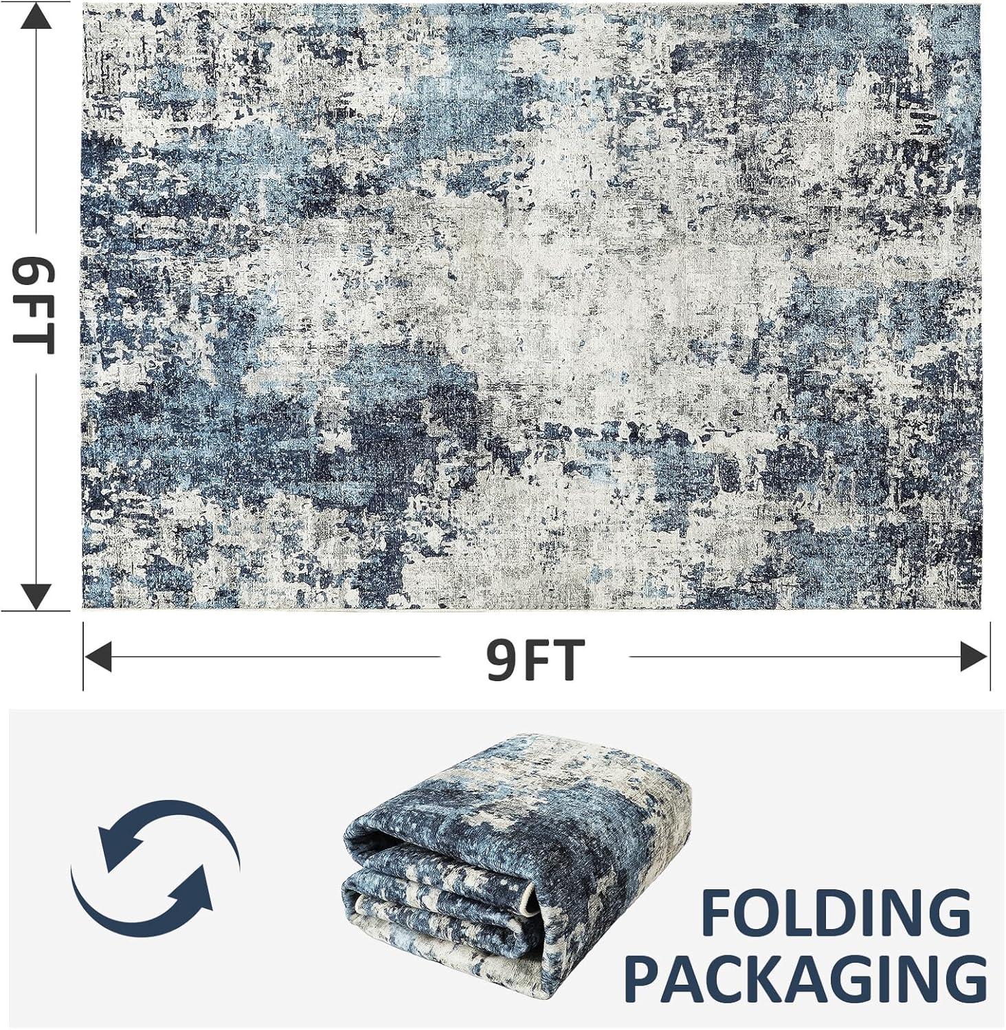 imageDintszyayue Abstract Washable Area Rug 5x7 NonSlip Soft Blue Neutral Area Rugs for Bedroom Living Room Dining Room Floor Carpet Blue 5x7Blue