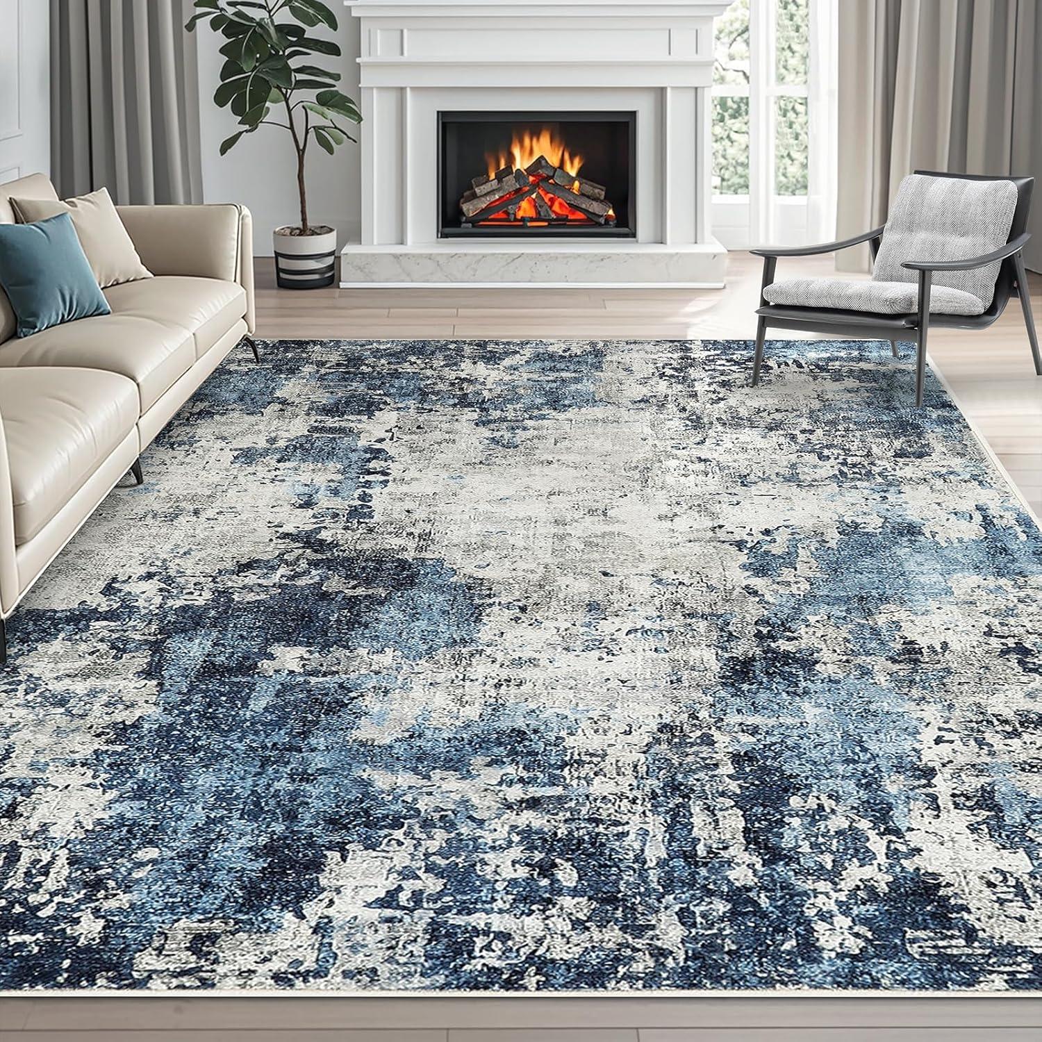 imageDintszyayue Abstract Washable Area Rug 5x7 NonSlip Soft Blue Neutral Area Rugs for Bedroom Living Room Dining Room Floor Carpet Blue 5x7Blue