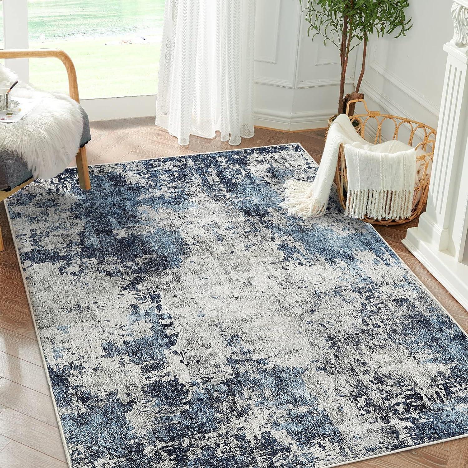 imageDintszyayue Abstract Washable Area Rug 5x7 NonSlip Soft Blue Neutral Area Rugs for Bedroom Living Room Dining Room Floor Carpet Blue 5x7Blue