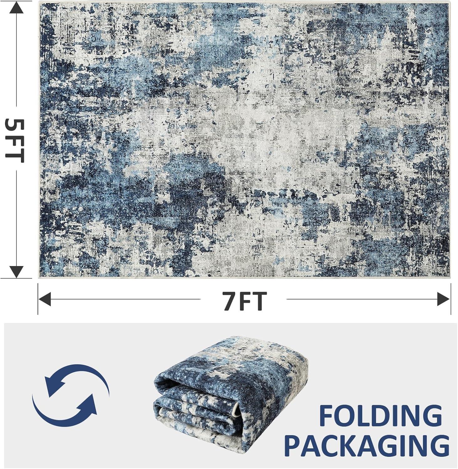 imageDintszyayue Abstract Washable Area Rug 5x7 NonSlip Soft Blue Neutral Area Rugs for Bedroom Living Room Dining Room Floor Carpet Blue 5x7Blue