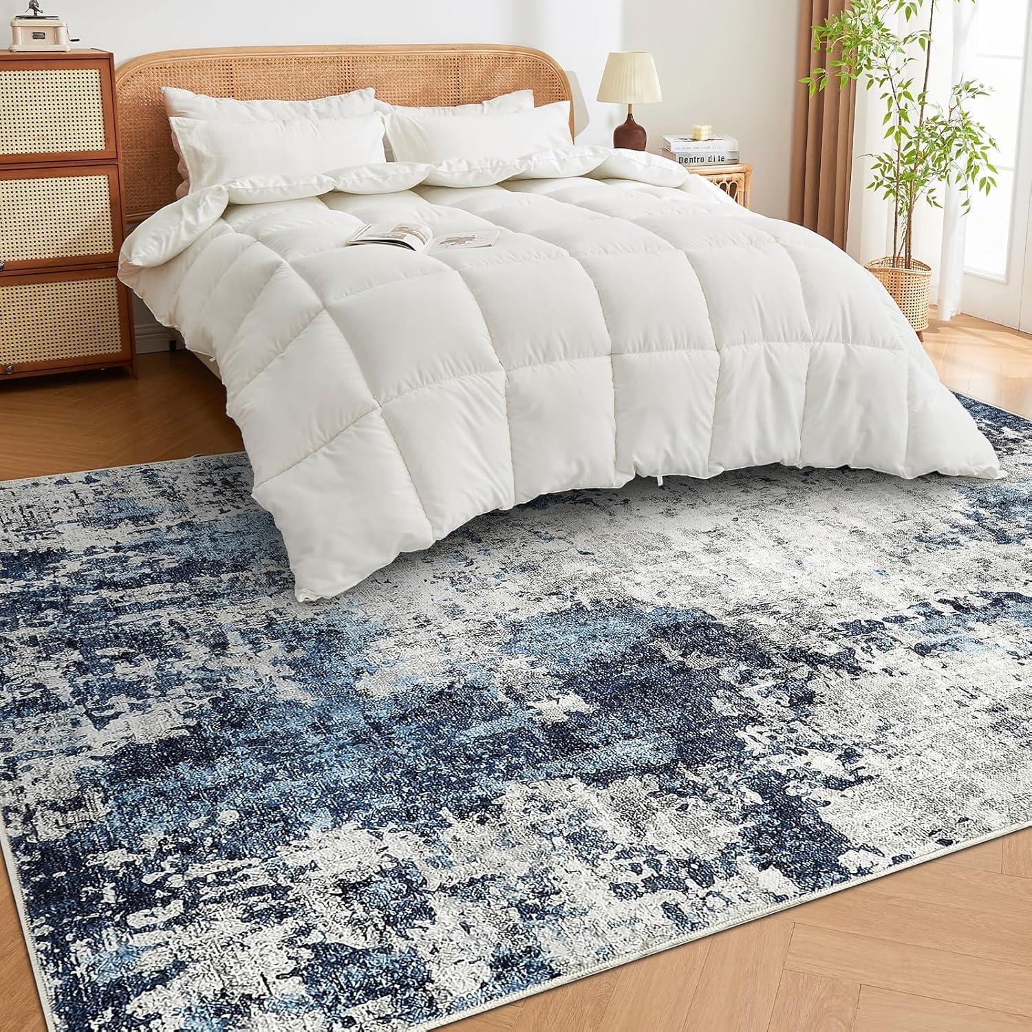 imageDintszyayue Abstract Washable Area Rug 5x7 NonSlip Soft Blue Neutral Area Rugs for Bedroom Living Room Dining Room Floor Carpet Blue 5x7Blue