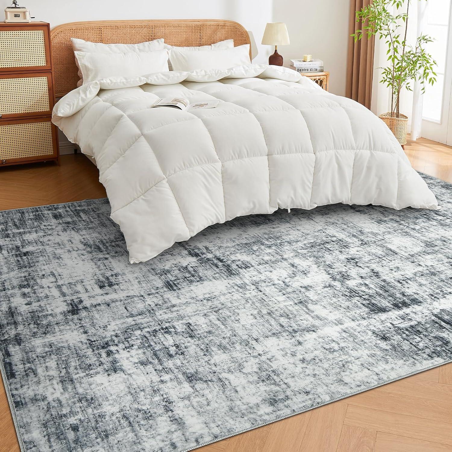 imageDintszyayue Abstract Washable Area Rug 5x7 NonSlip Soft Blue Neutral Area Rugs for Bedroom Living Room Dining Room Floor Carpet Blue 5x7Dark Grey