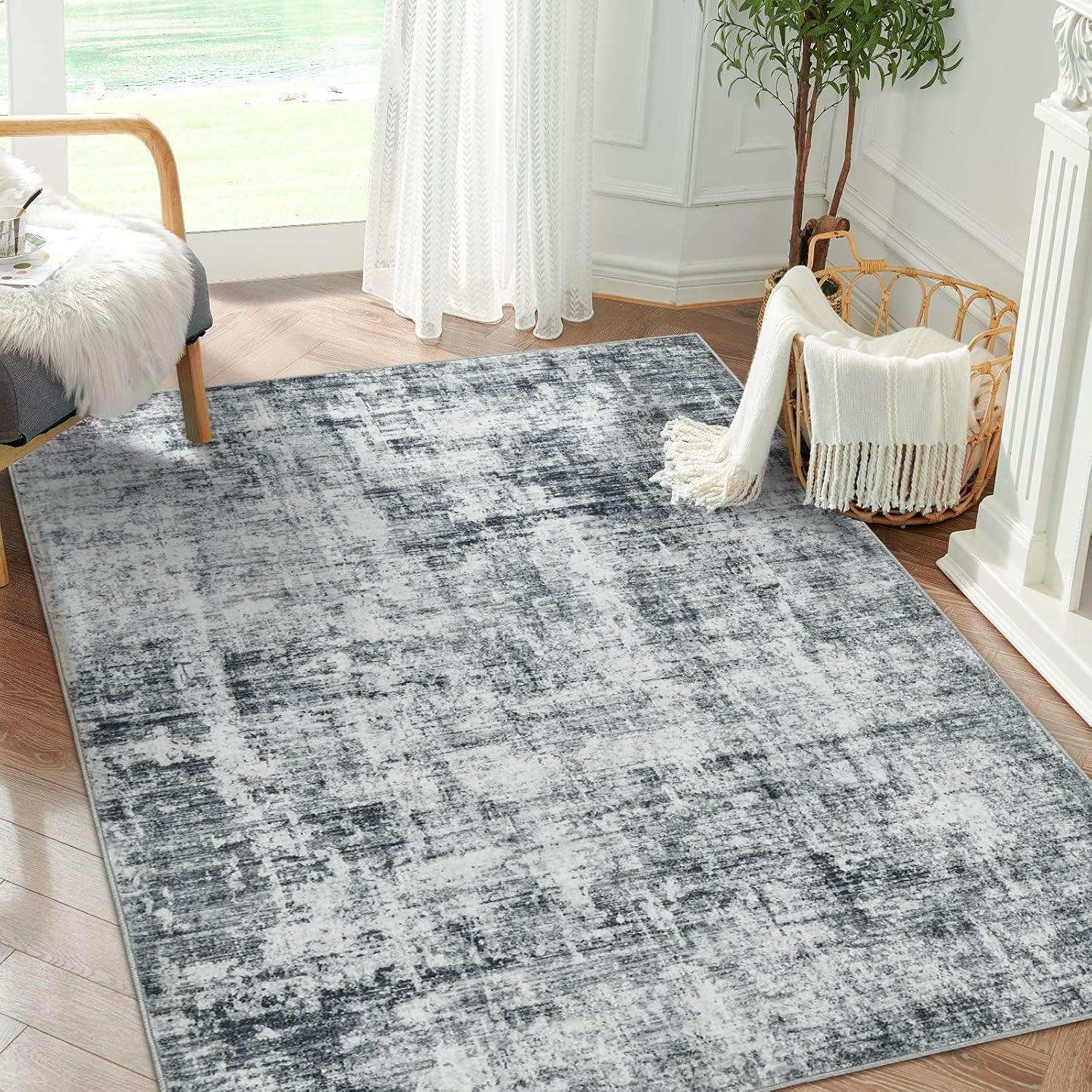 imageDintszyayue Abstract Washable Area Rug 5x7 NonSlip Soft Blue Neutral Area Rugs for Bedroom Living Room Dining Room Floor Carpet Blue 5x7Dark Grey