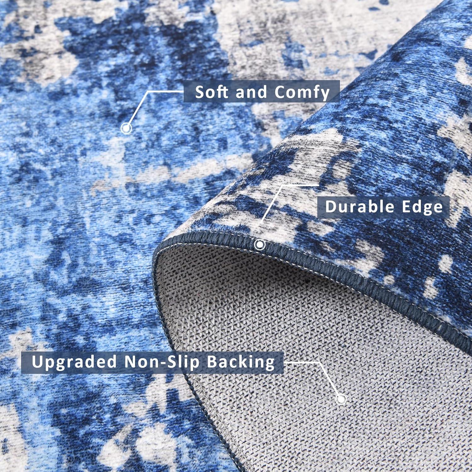 imageDintszyayue Abstract Washable Area Rug 5x7 NonSlip Soft Blue Neutral Area Rugs for Bedroom Living Room Dining Room Floor Carpet Blue 5x7Denim Blue