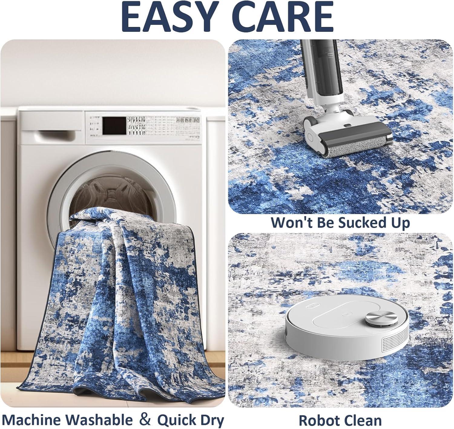 imageDintszyayue Abstract Washable Area Rug 5x7 NonSlip Soft Blue Neutral Area Rugs for Bedroom Living Room Dining Room Floor Carpet Blue 5x7Denim Blue