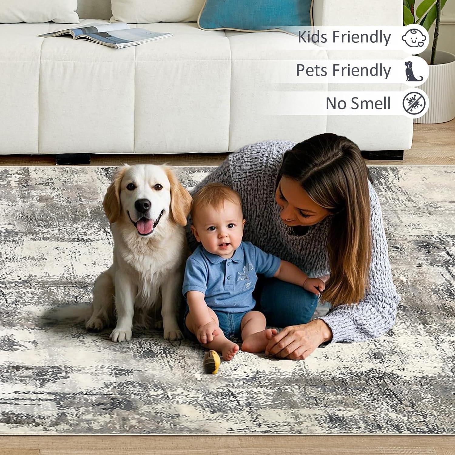 imageDintszyayue Abstract Washable Area Rug 5x7 NonSlip Soft Blue Neutral Area Rugs for Bedroom Living Room Dining Room Floor Carpet Blue 5x7Grey