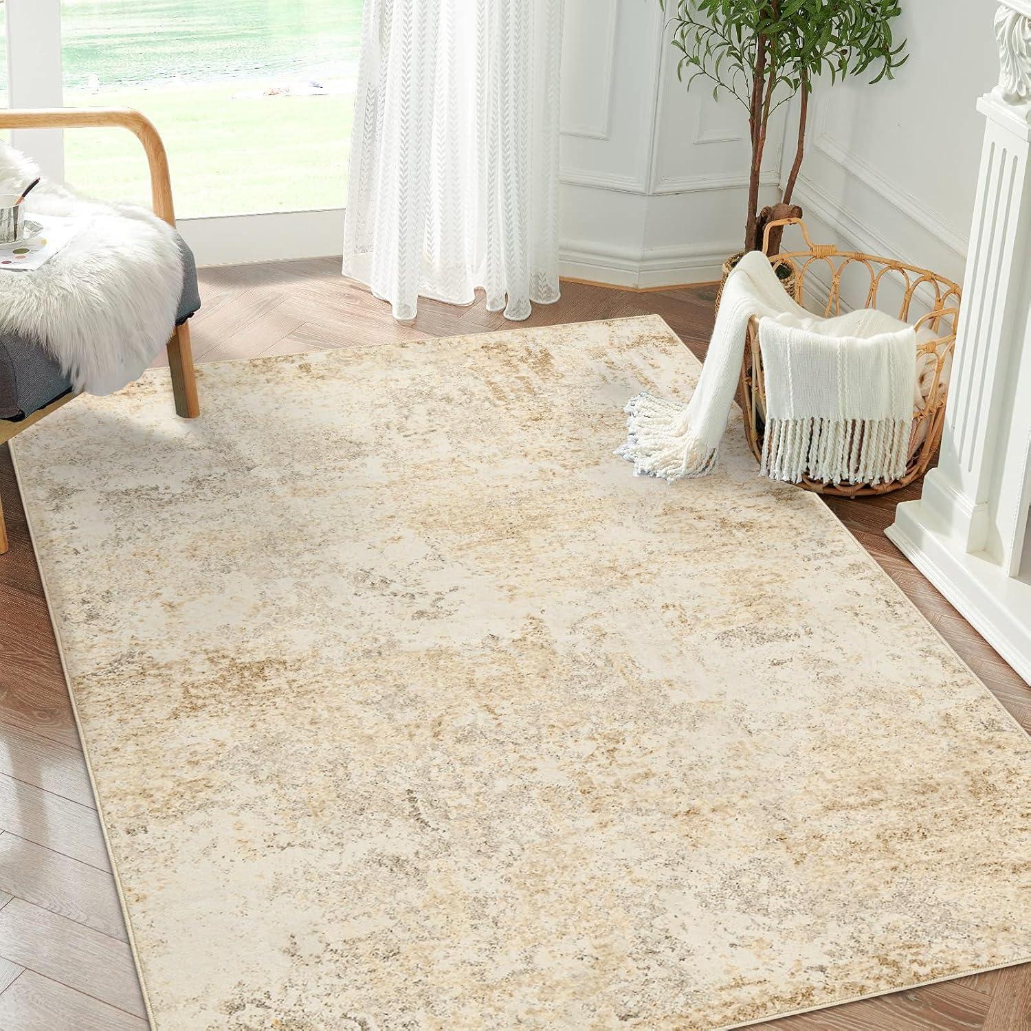 imageDintszyayue Abstract Washable Area Rug 5x7 NonSlip Soft Blue Neutral Area Rugs for Bedroom Living Room Dining Room Floor Carpet Blue 5x7Light Brown