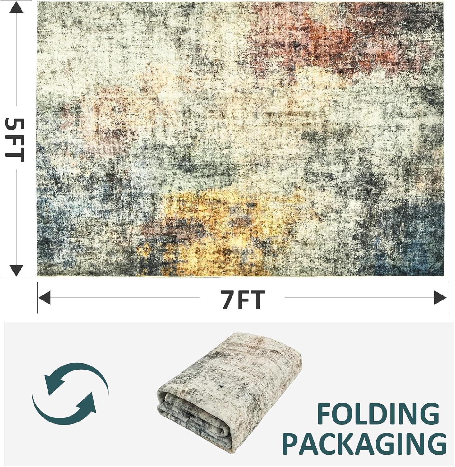 imageDintszyayue Abstract Washable Area Rug 5x7 NonSlip Soft Blue Neutral Area Rugs for Bedroom Living Room Dining Room Floor Carpet Blue 5x7Multi Color