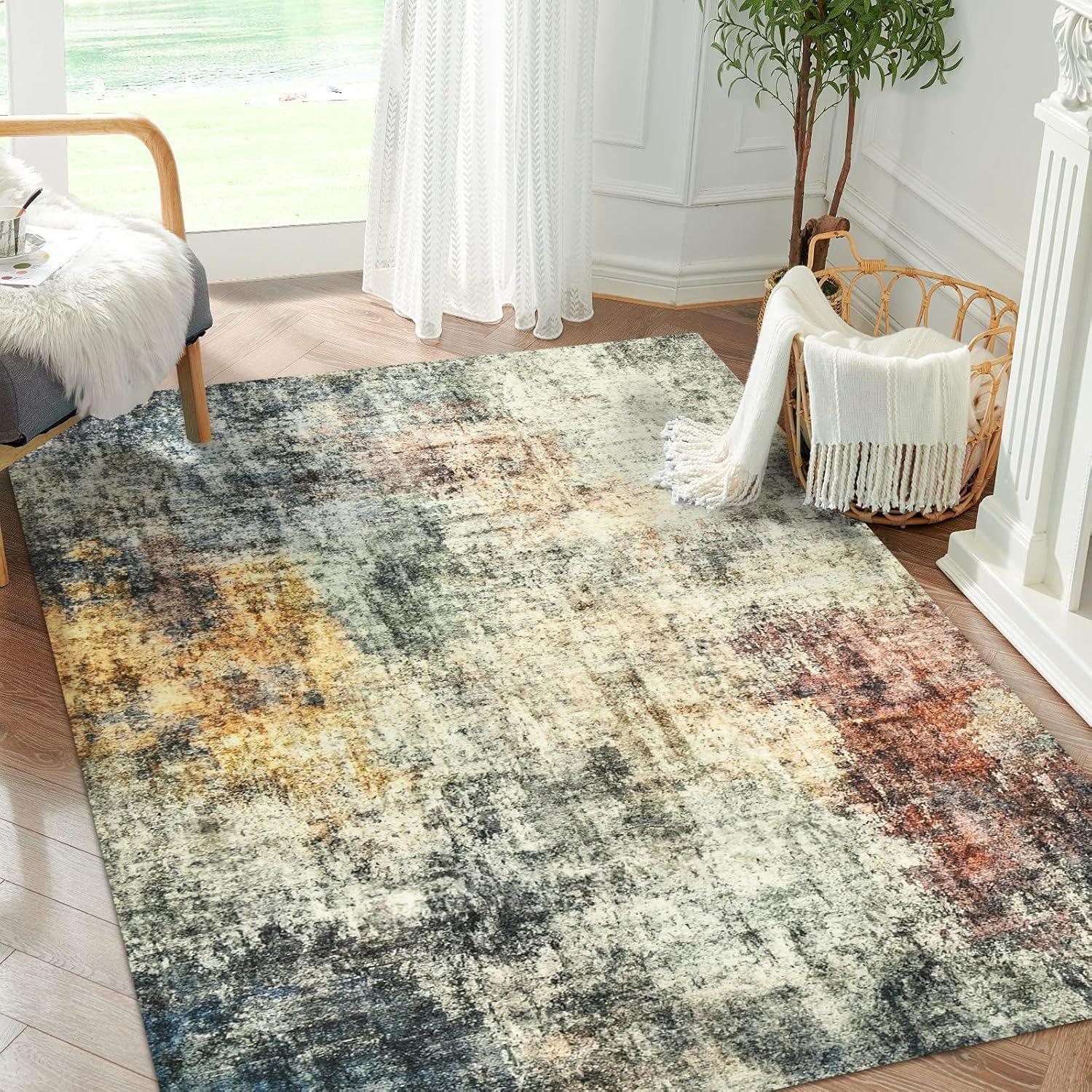 imageDintszyayue Abstract Washable Area Rug 5x7 NonSlip Soft Blue Neutral Area Rugs for Bedroom Living Room Dining Room Floor Carpet Blue 5x7Multi Color
