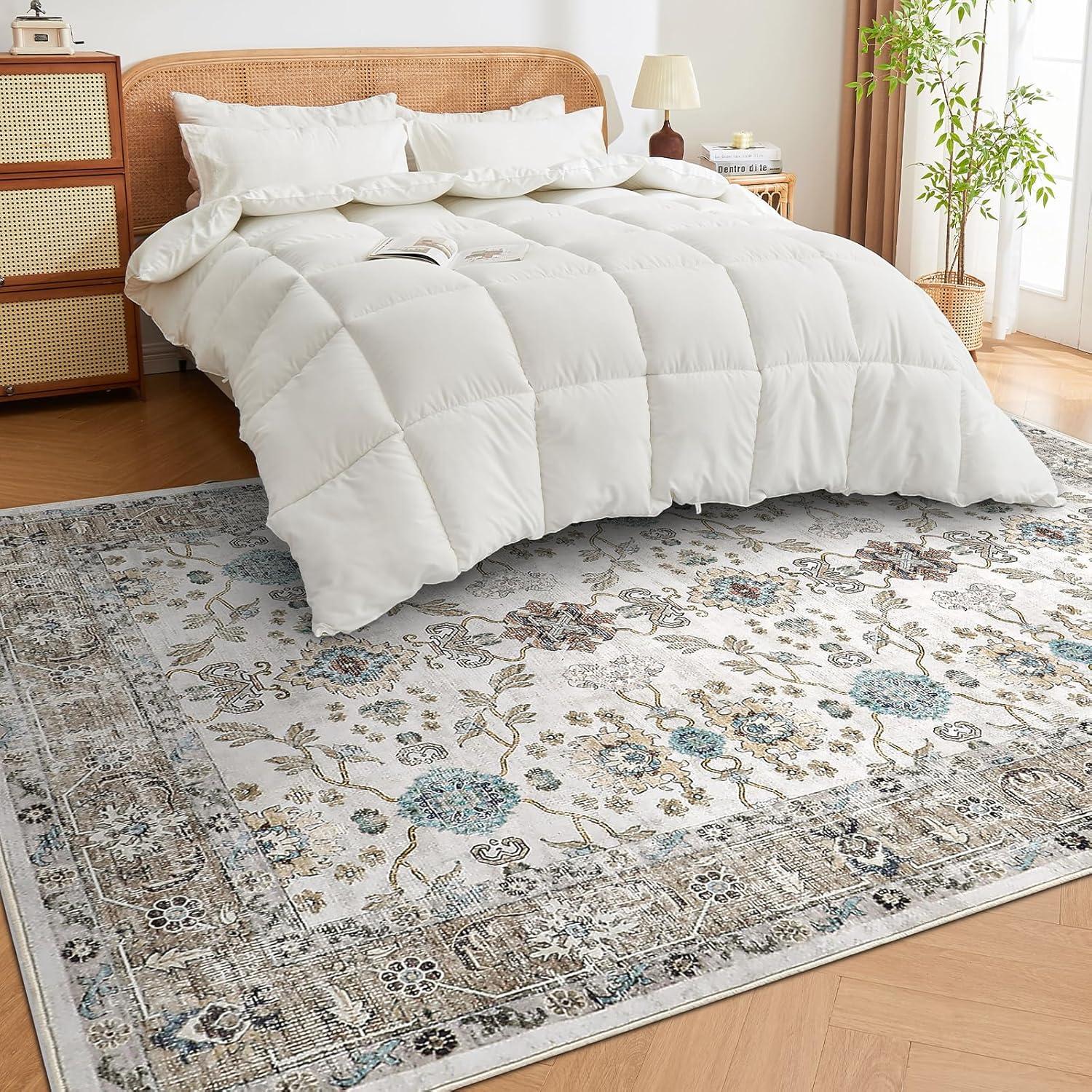 imageDintszyayue Area Rug 4x6 Washable Rugs Beige Boho Soft NonSlip Faux Wool Vintage Rug for Living Room Bedroom Rug Dining Room Farmhouse Beige 4x6Beige