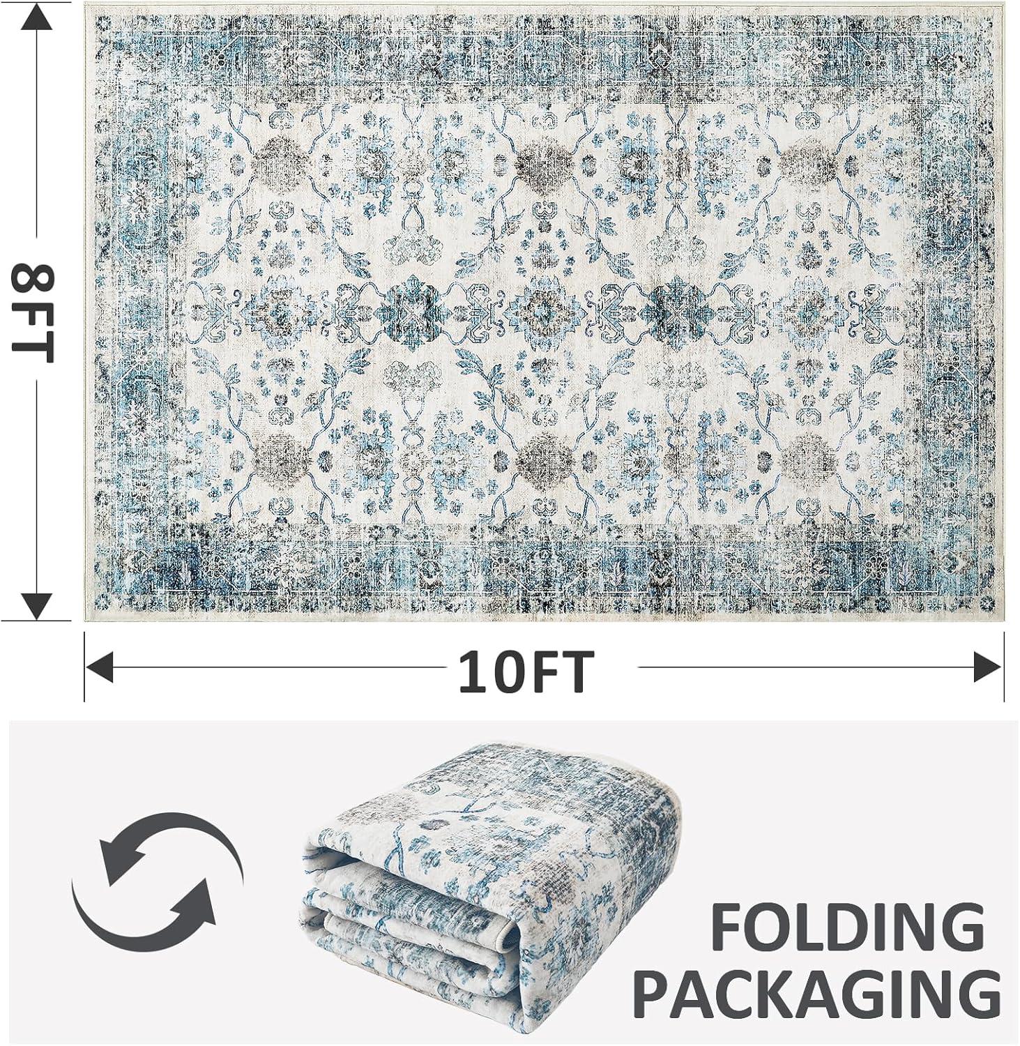 imageDintszyayue Area Rug 4x6 Washable Rugs Beige Boho Soft NonSlip Faux Wool Vintage Rug for Living Room Bedroom Rug Dining Room Farmhouse Beige 4x6Blue