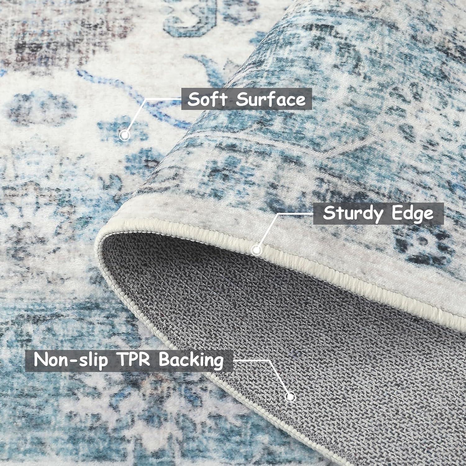 imageDintszyayue Area Rug 4x6 Washable Rugs Beige Boho Soft NonSlip Faux Wool Vintage Rug for Living Room Bedroom Rug Dining Room Farmhouse Beige 4x6Blue