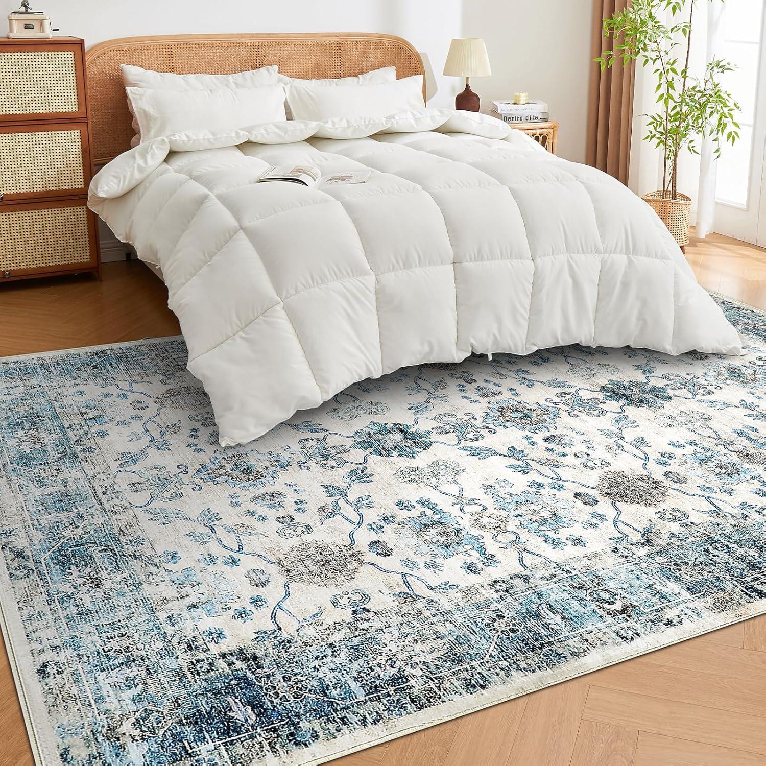 imageDintszyayue Area Rug 4x6 Washable Rugs Beige Boho Soft NonSlip Faux Wool Vintage Rug for Living Room Bedroom Rug Dining Room Farmhouse Beige 4x6Blue