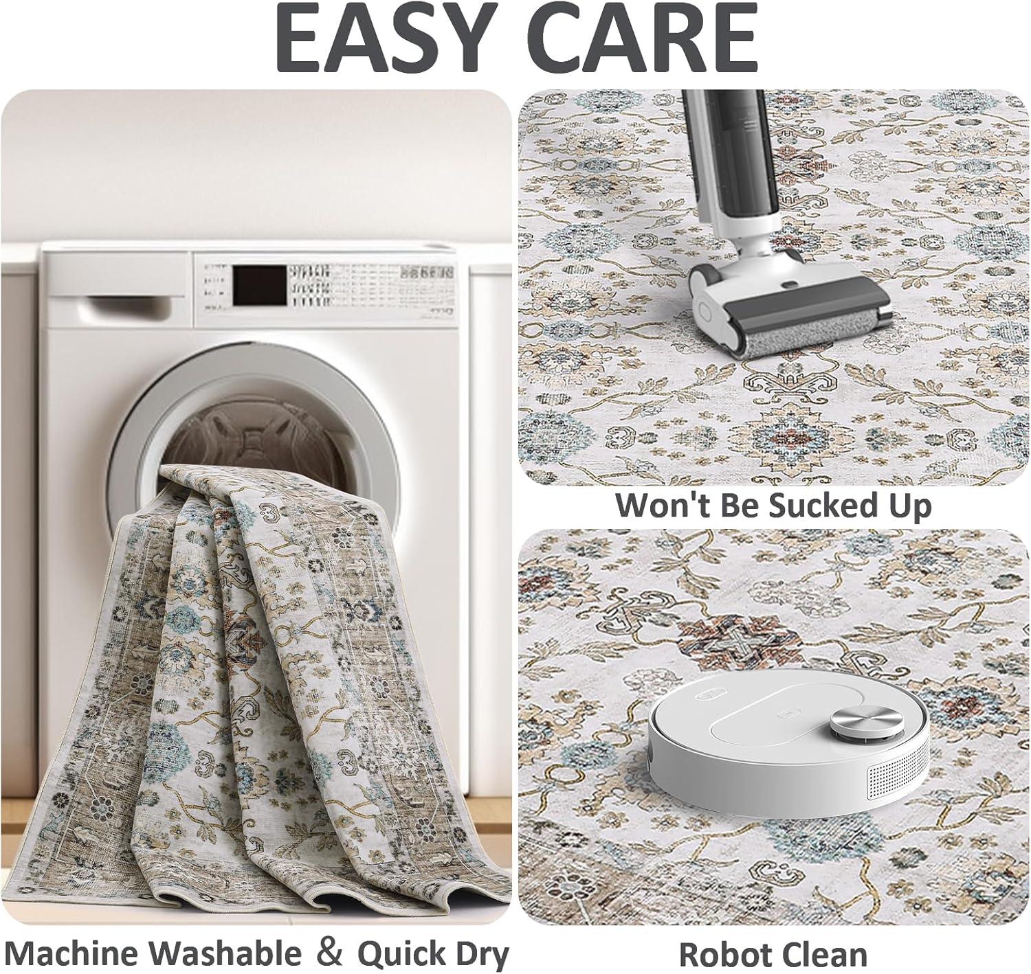 imageDintszyayue Area Rug 8x10 Washable Rugs Blue Boho Soft NonSlip Faux Wool Vintage Rug for Living Room Bedroom Rug Dining Room Farmhouse Blue 8x10Beige