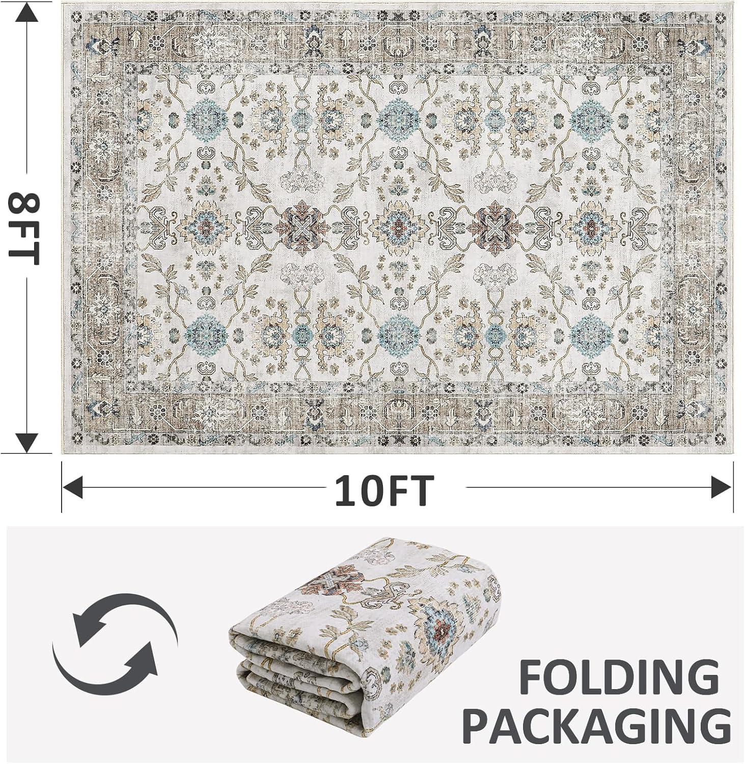 imageDintszyayue Area Rug 8x10 Washable Rugs Blue Boho Soft NonSlip Faux Wool Vintage Rug for Living Room Bedroom Rug Dining Room Farmhouse Blue 8x10Beige