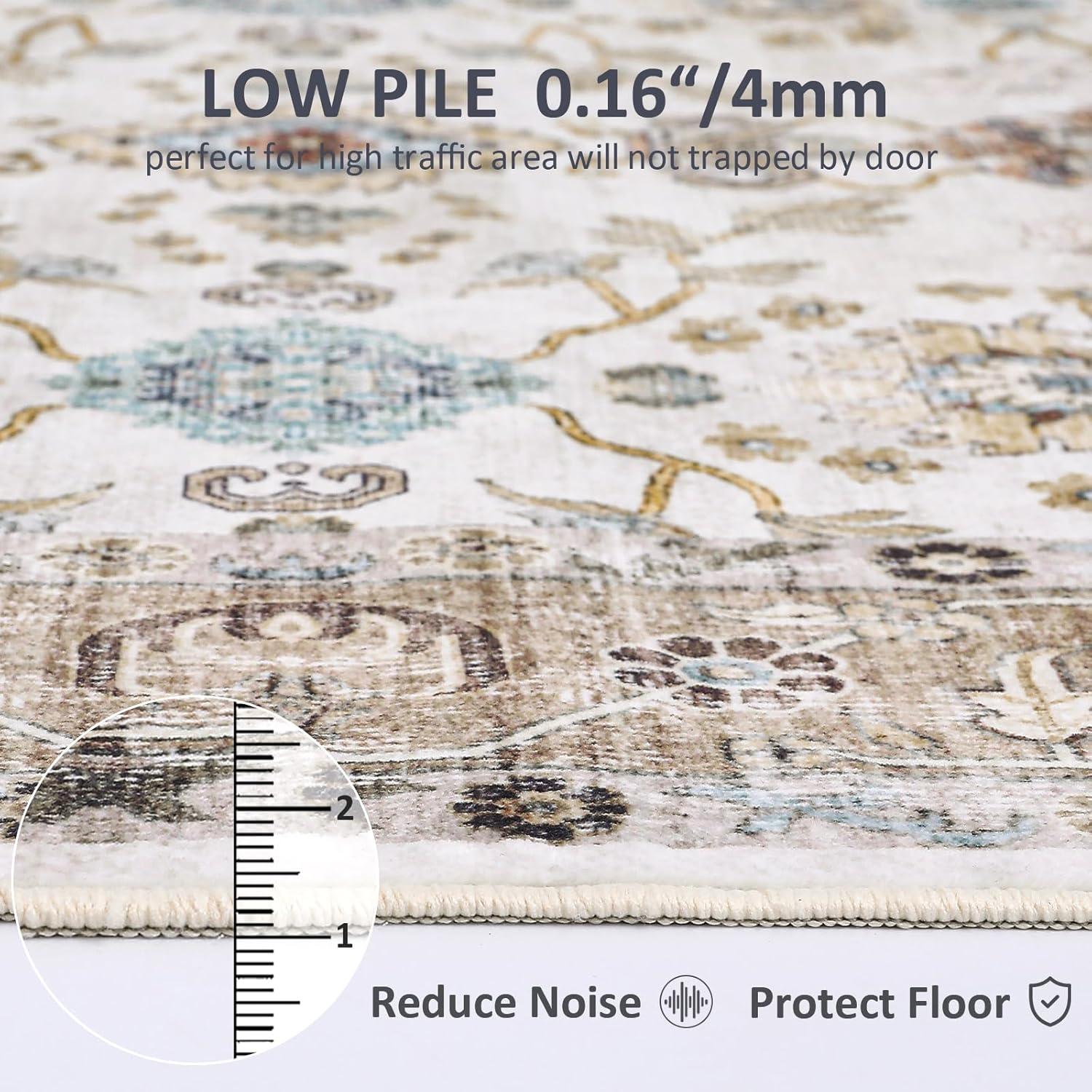 imageDintszyayue Area Rug 8x10 Washable Rugs Blue Boho Soft NonSlip Faux Wool Vintage Rug for Living Room Bedroom Rug Dining Room Farmhouse Blue 8x10Beige