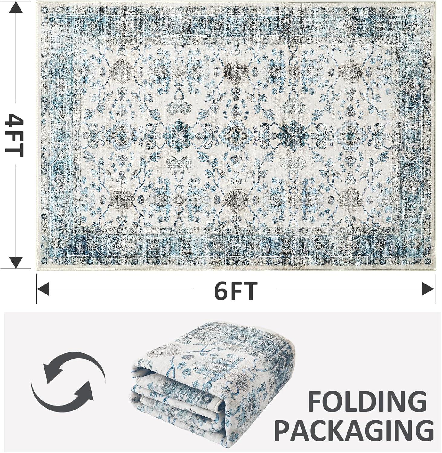 imageDintszyayue Area Rug 8x10 Washable Rugs Blue Boho Soft NonSlip Faux Wool Vintage Rug for Living Room Bedroom Rug Dining Room Farmhouse Blue 8x10Blue