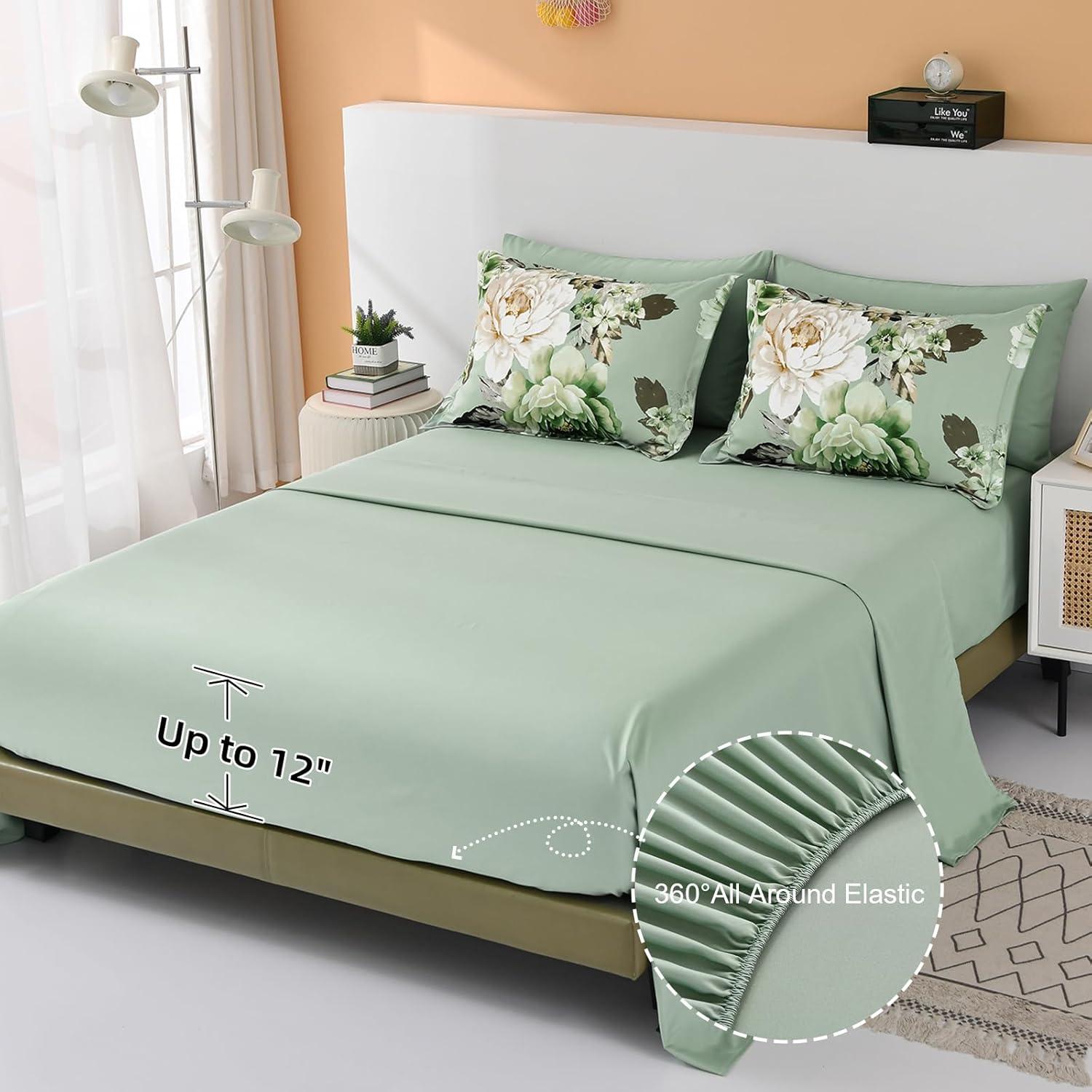 imageDintszyayue Black Comforter Set King Size 7 Pieces Pink Floral Bed in a Bag Complete Bedding Sets Elegant Flower Bed Set Comforter for All Season with Flat Sheet Fitted Sheets Pillowcases ampamp ShamsGreen