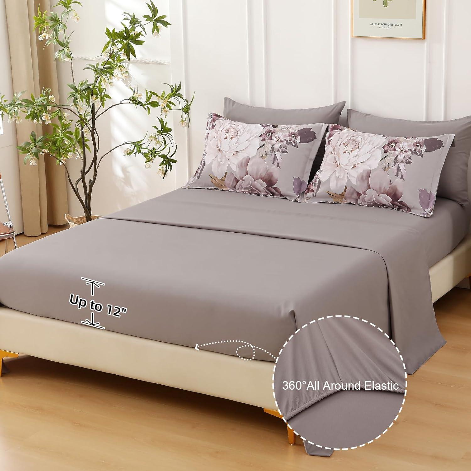 imageDintszyayue Black Comforter Set King Size 7 Pieces Pink Floral Bed in a Bag Complete Bedding Sets Elegant Flower Bed Set Comforter for All Season with Flat Sheet Fitted Sheets Pillowcases ampamp ShamsTaupe