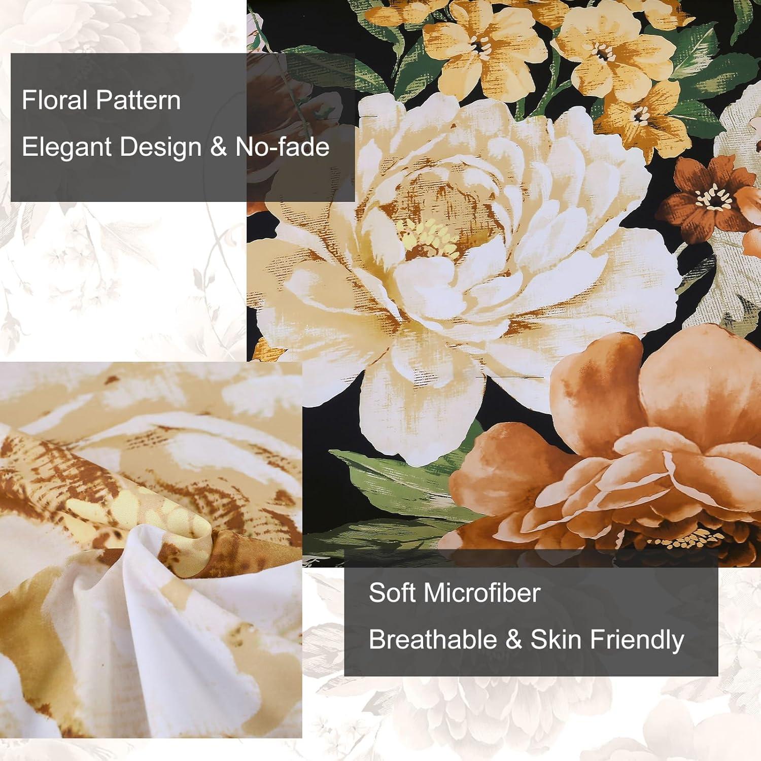 imageDintszyayue Black Comforter Set King Size 7 Pieces Pink Floral Bed in a Bag Complete Bedding Sets Elegant Flower Bed Set Comforter for All Season with Flat Sheet Fitted Sheets Pillowcases ampamp ShamsBlack Boho