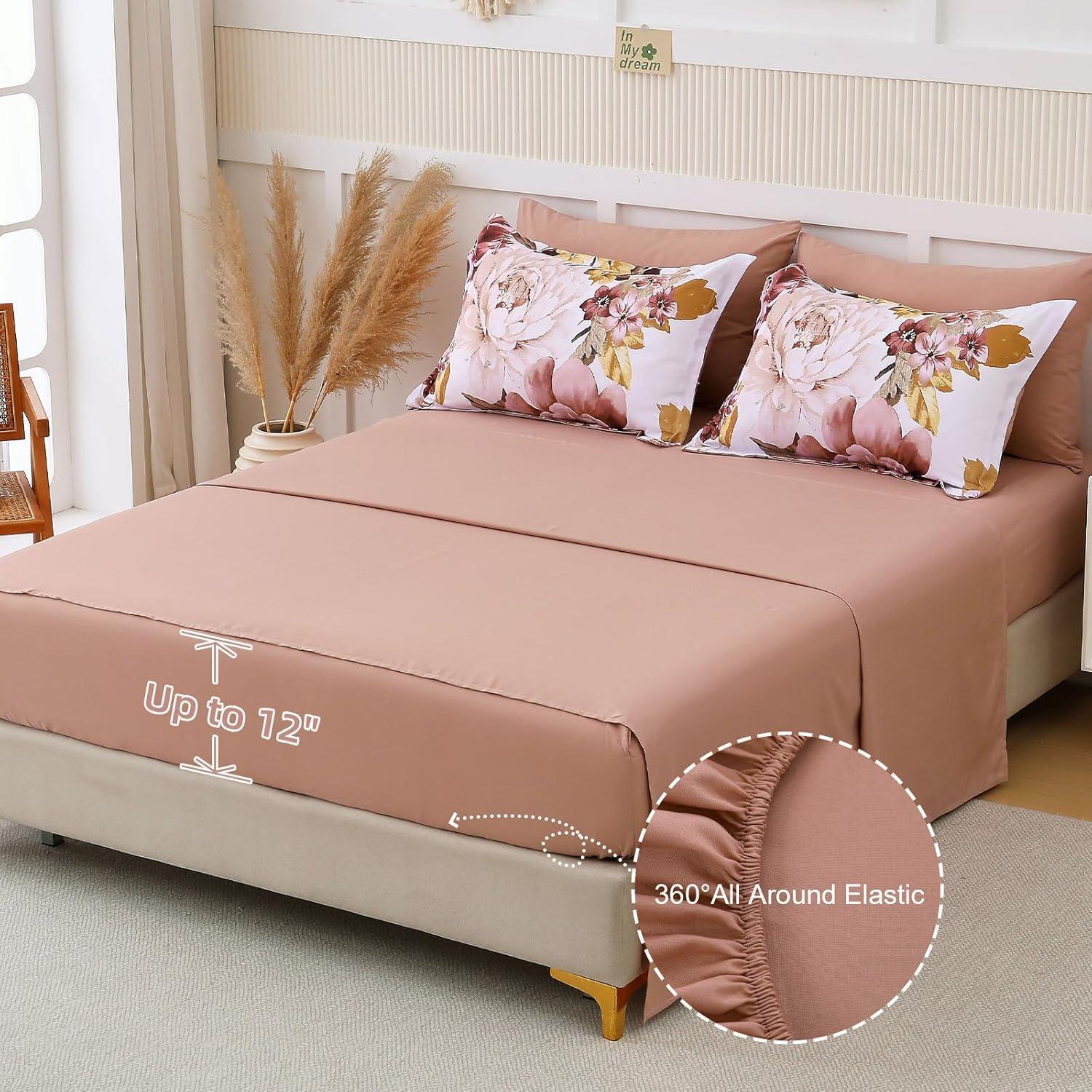 imageDintszyayue Black Comforter Set King Size 7 Pieces Pink Floral Bed in a Bag Complete Bedding Sets Elegant Flower Bed Set Comforter for All Season with Flat Sheet Fitted Sheets Pillowcases ampamp ShamsBlush