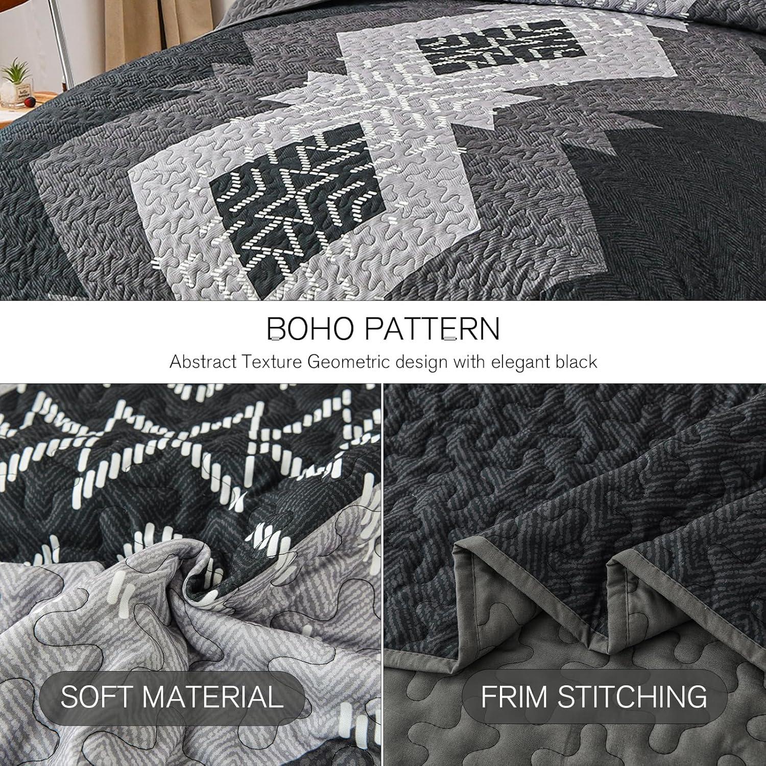 imageDintszyayue Boho Quilt Set King Size 3 Pieces Aztec Texture Bedspread Coverlet Set Bohemian Quilt Bedding Set Microfiber Lightweight Bed Cover for All Seasons Terracotta 90quot103quotBlack Grey