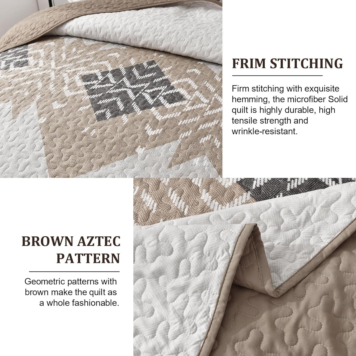 imageDintszyayue Boho Quilt Set King Size 3 Pieces Aztec Texture Bedspread Coverlet Set Bohemian Quilt Bedding Set Microfiber Lightweight Bed Cover for All Seasons Terracotta 90quot103quotKhaki Brown