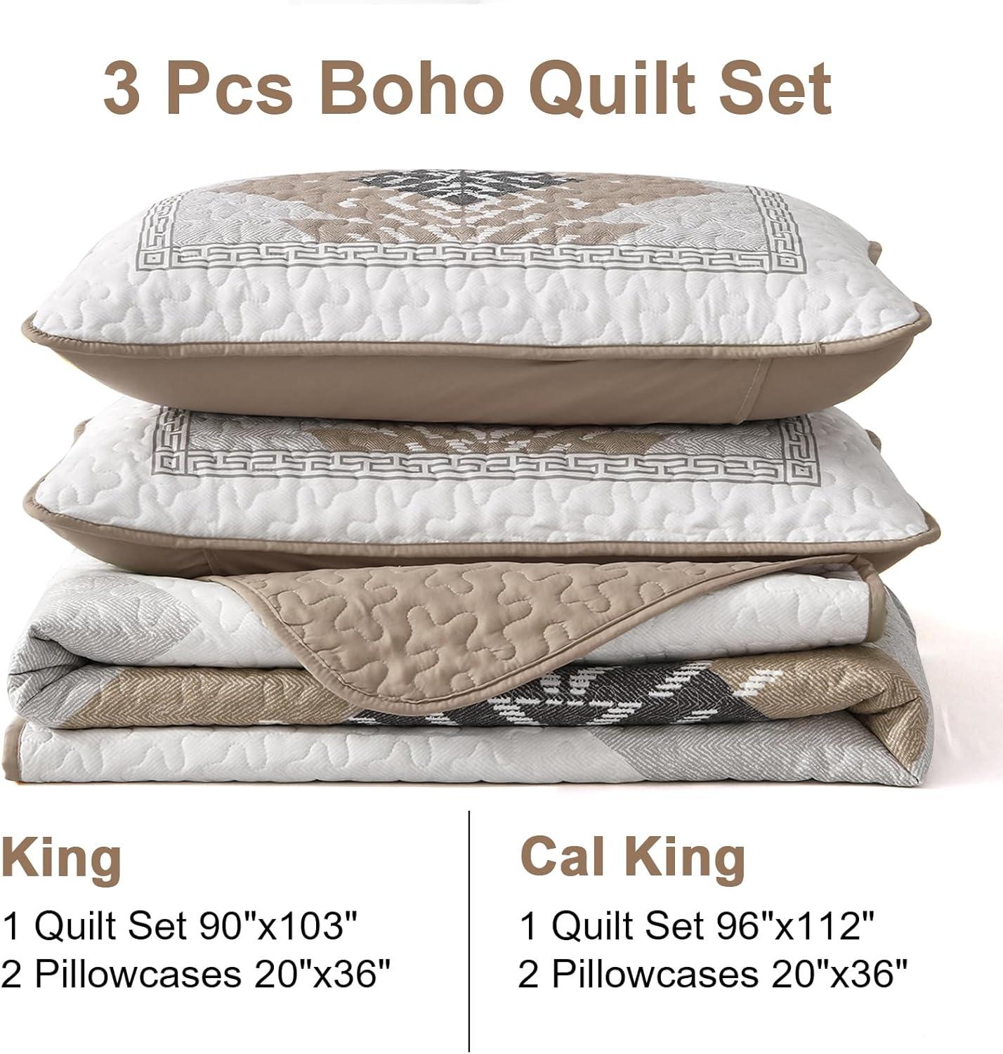 imageDintszyayue Boho Quilt Set King Size 3 Pieces Aztec Texture Bedspread Coverlet Set Bohemian Quilt Bedding Set Microfiber Lightweight Bed Cover for All Seasons Terracotta 90quot103quotKhaki Brown