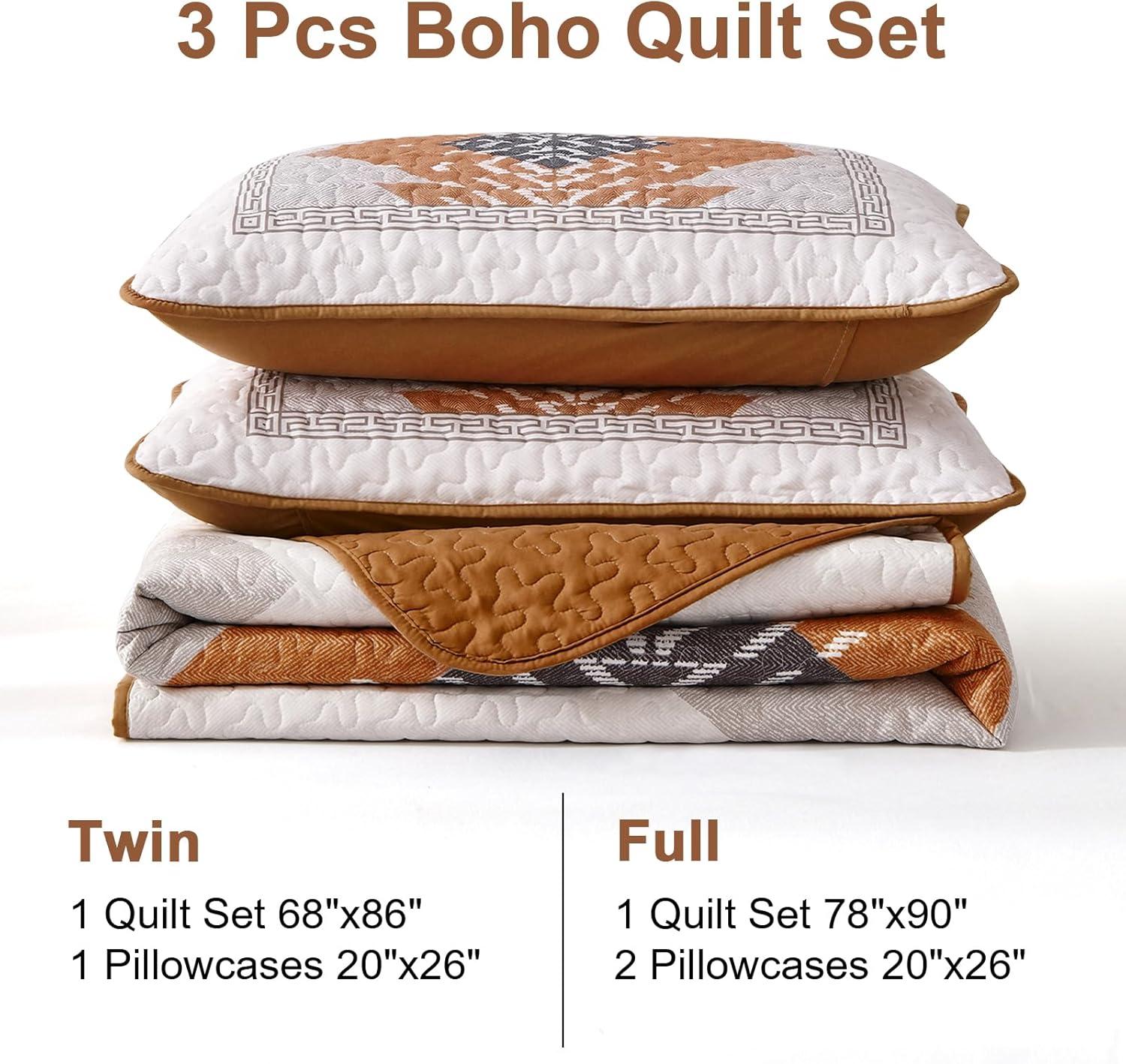 imageDintszyayue Boho Quilt Set King Size 3 Pieces Aztec Texture Bedspread Coverlet Set Bohemian Quilt Bedding Set Microfiber Lightweight Bed Cover for All Seasons Terracotta 90quot103quotTerracotta