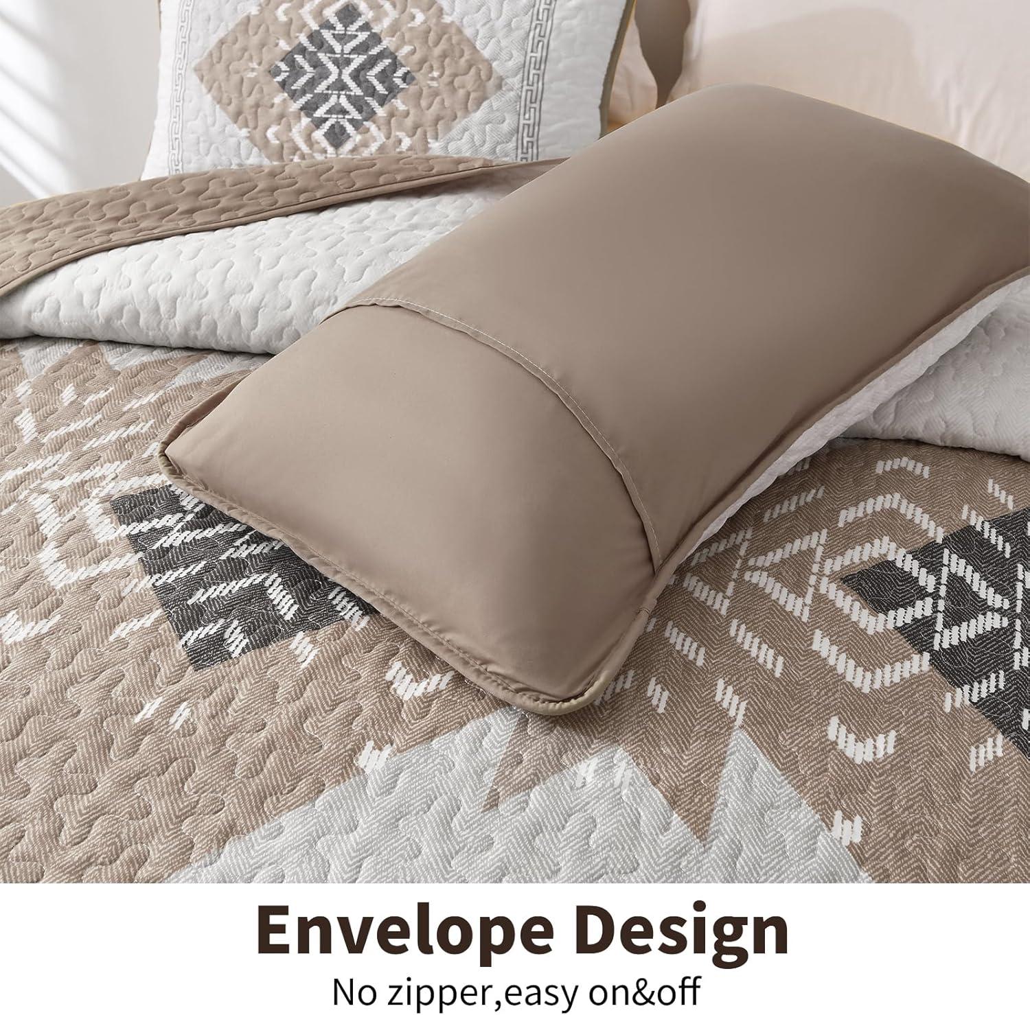 imageDintszyayue Boho Quilt Set King Size 3 Pieces Aztec Texture Bedspread Coverlet Set Bohemian Quilt Bedding Set Microfiber Lightweight Bed Cover for All Seasons Terracotta 90quot103quotKhaki Brown