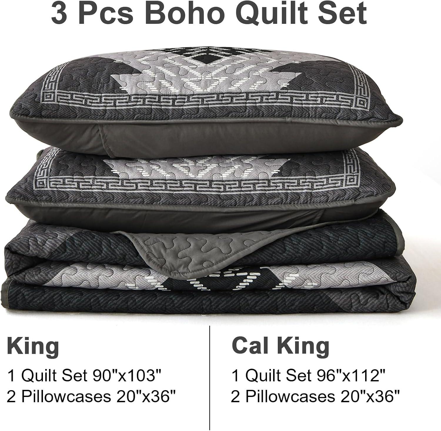 imageDintszyayue Boho Quilt Set King Size 3 Pieces Aztec Texture Bedspread Coverlet Set Bohemian Quilt Bedding Set Microfiber Lightweight Bed Cover for All Seasons Terracotta 90quot103quotBlack Grey