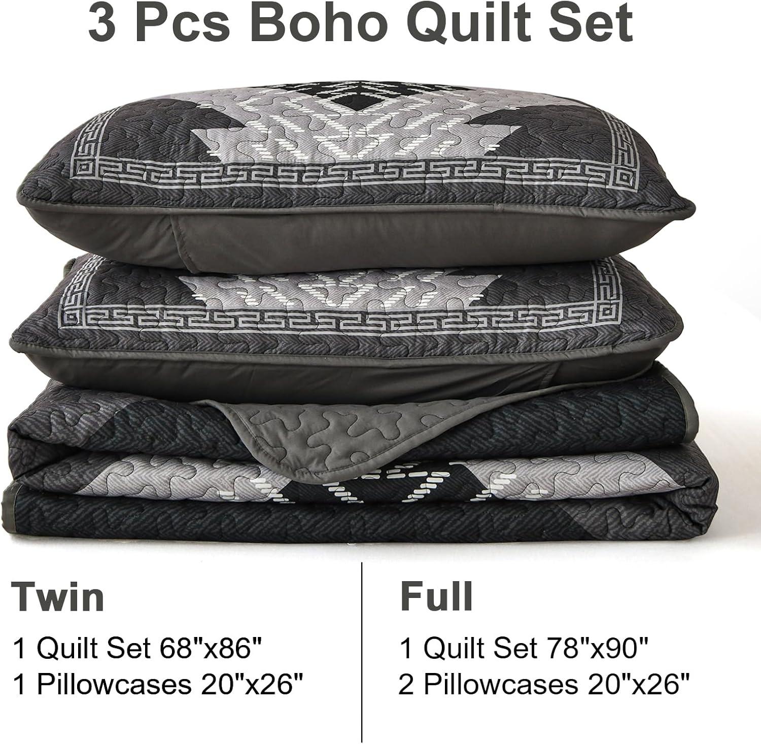 imageDintszyayue Boho Quilt Set King Size 3 Pieces Aztec Texture Bedspread Coverlet Set Bohemian Quilt Bedding Set Microfiber Lightweight Bed Cover for All Seasons Terracotta 90quot103quotBlack Grey