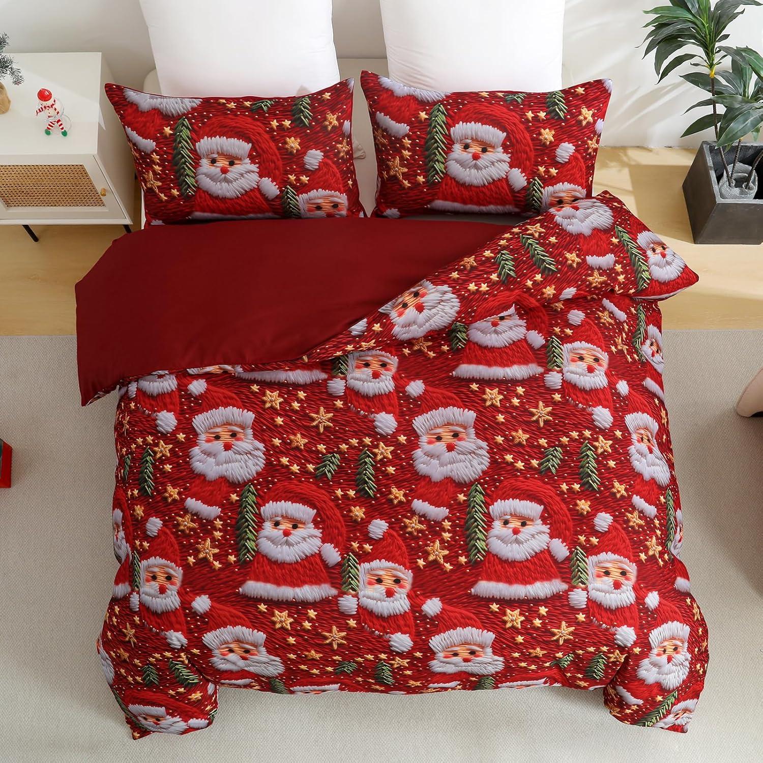 imageDintszyayue Green Christmas Duvet Cover Queen Size 3 Pieces Nutcracker Christmas Trees Reversible Comforter Cover with Zipper Closure New Year Holiday Bedding Set Decorative Not ComforterRed5d