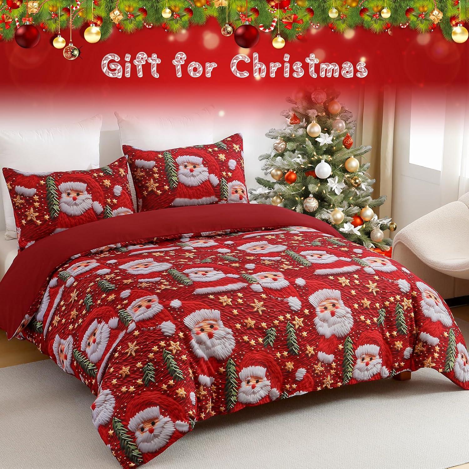 imageDintszyayue Green Christmas Duvet Cover Queen Size 3 Pieces Nutcracker Christmas Trees Reversible Comforter Cover with Zipper Closure New Year Holiday Bedding Set Decorative Not ComforterRed5d