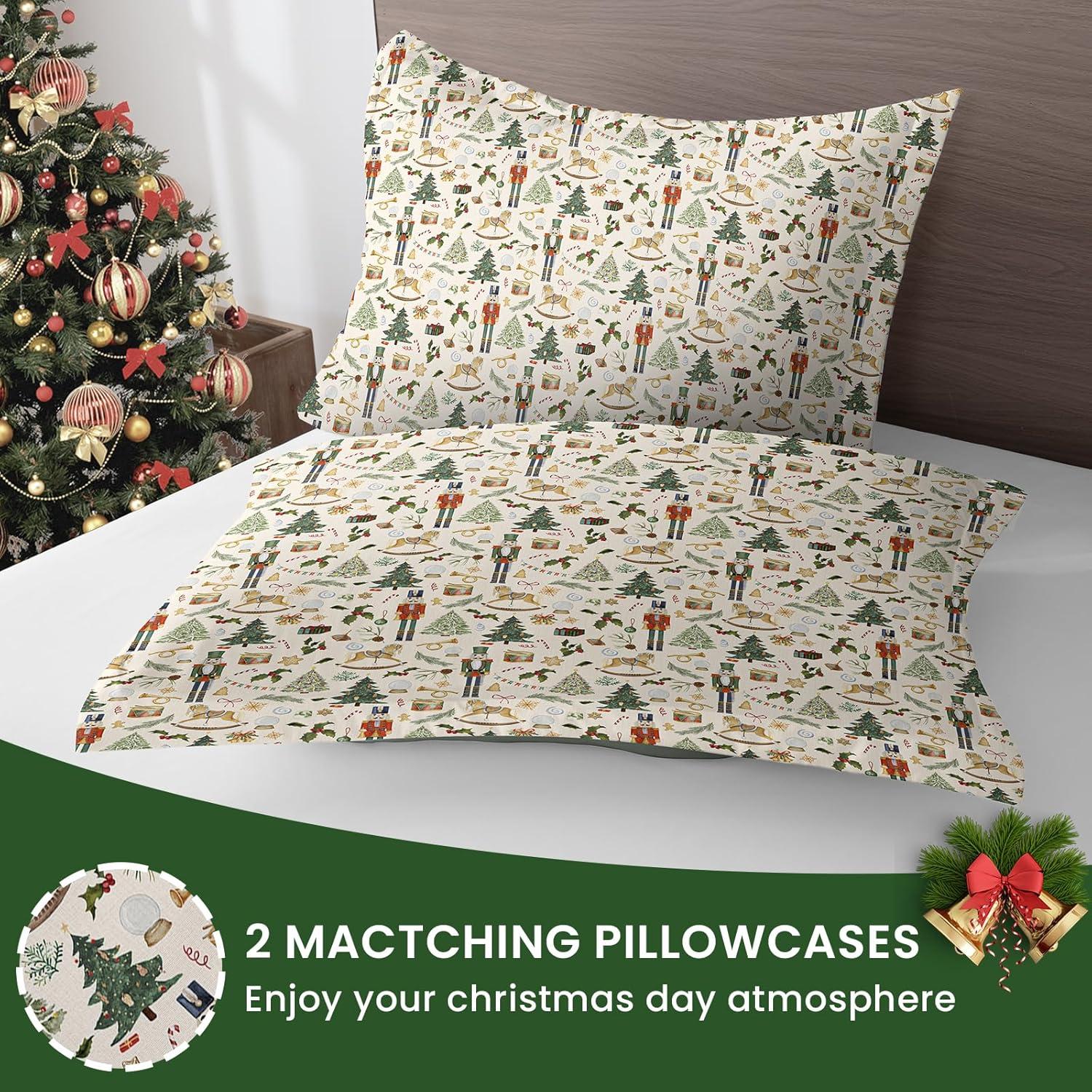 imageDintszyayue Green Christmas Duvet Cover Queen Size 3 Pieces Nutcracker Christmas Trees Reversible Comforter Cover with Zipper Closure New Year Holiday Bedding Set Decorative Not ComforterChristmas Tree