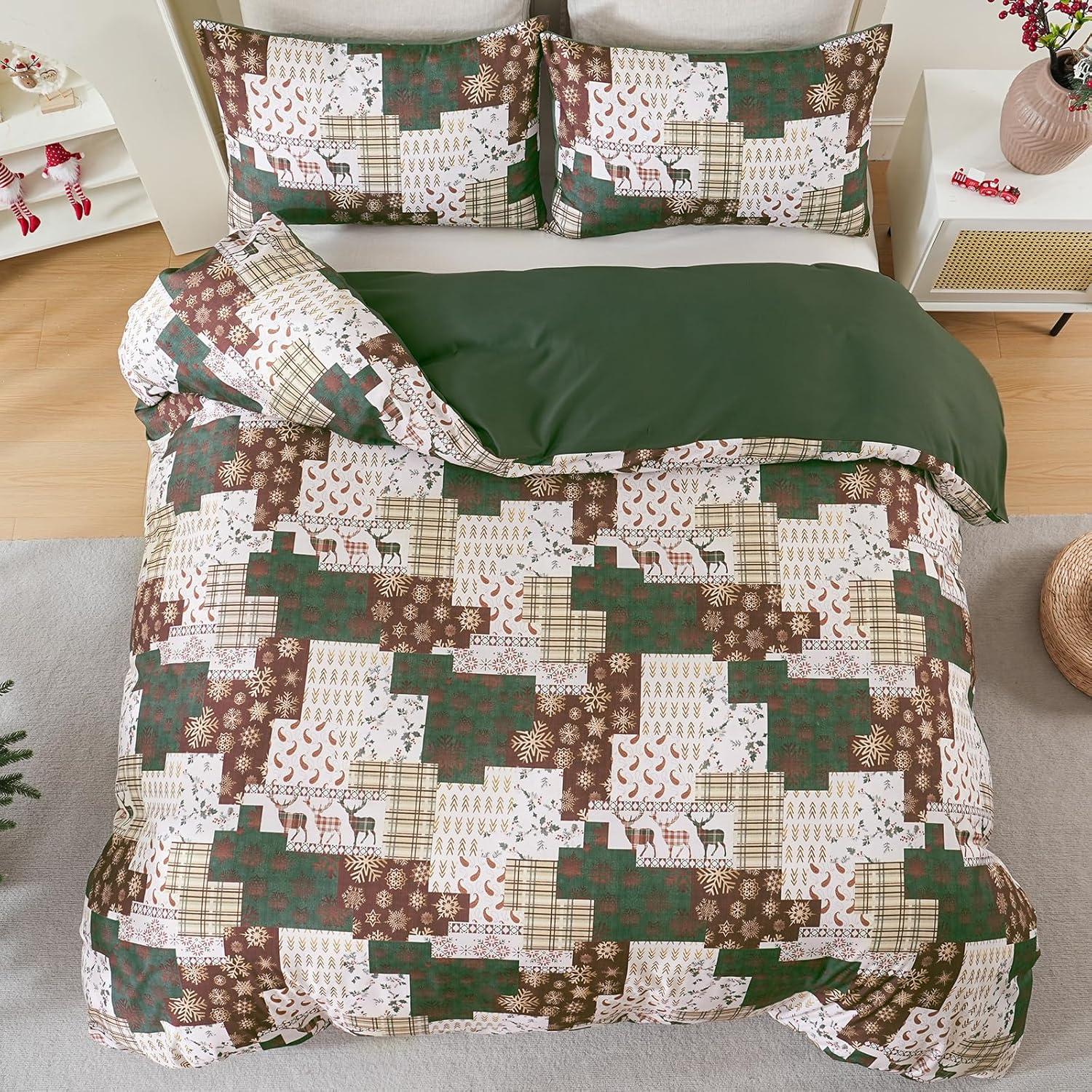 imageDintszyayue Green Christmas Duvet Cover Queen Size 3 Pieces Nutcracker Christmas Trees Reversible Comforter Cover with Zipper Closure New Year Holiday Bedding Set Decorative Not ComforterGreen