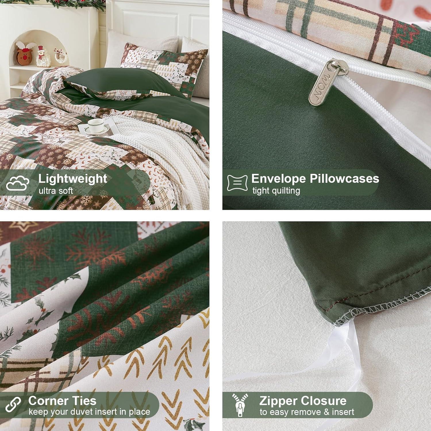 imageDintszyayue Green Christmas Duvet Cover Queen Size 3 Pieces Nutcracker Christmas Trees Reversible Comforter Cover with Zipper Closure New Year Holiday Bedding Set Decorative Not ComforterGreen