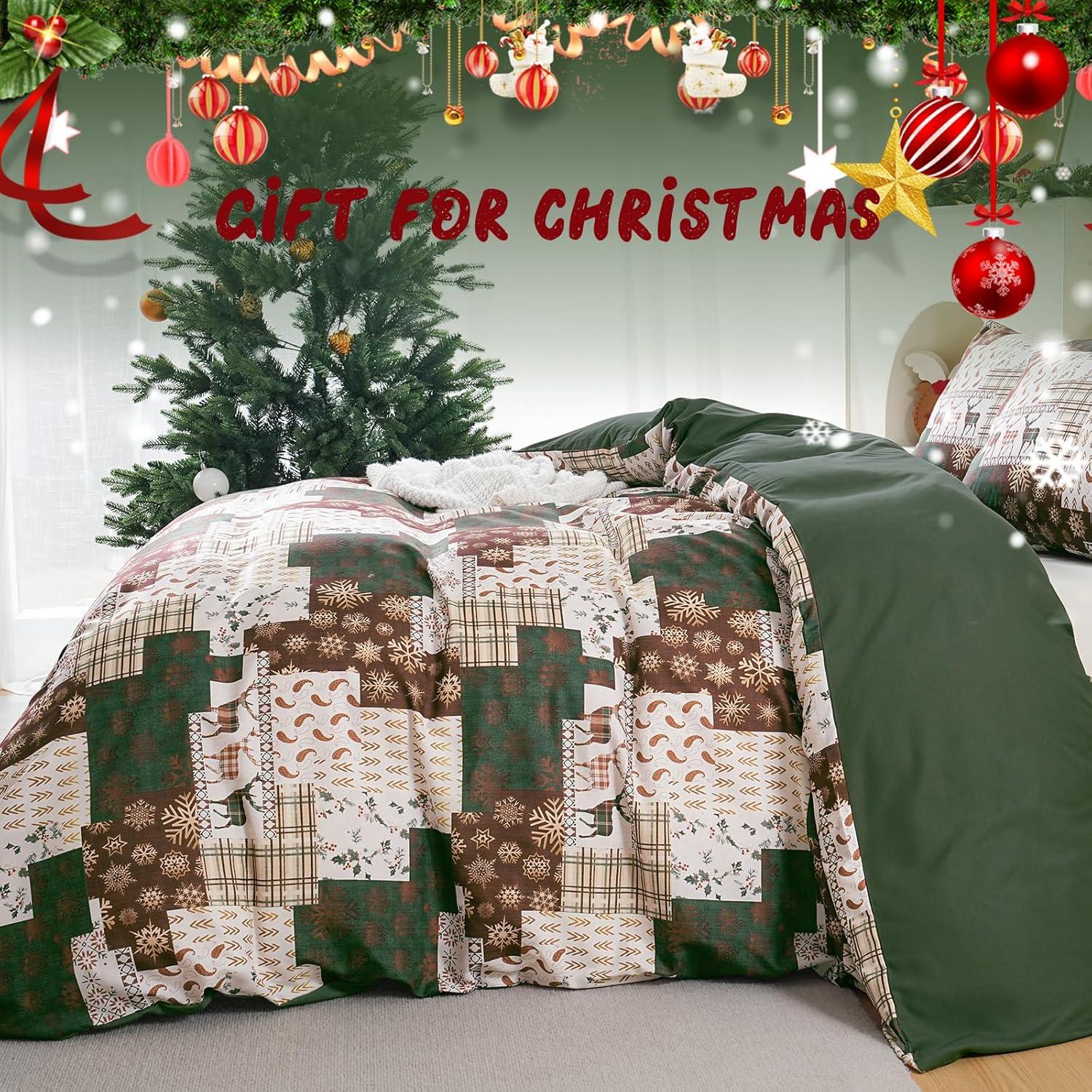 imageDintszyayue Green Christmas Duvet Cover Queen Size 3 Pieces Nutcracker Christmas Trees Reversible Comforter Cover with Zipper Closure New Year Holiday Bedding Set Decorative Not ComforterGreen