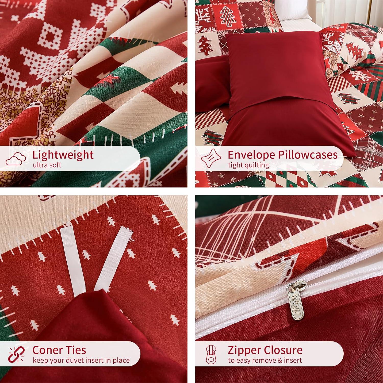 imageDintszyayue Green Christmas Duvet Cover Queen Size 3 Pieces Nutcracker Christmas Trees Reversible Comforter Cover with Zipper Closure New Year Holiday Bedding Set Decorative Not ComforterRed