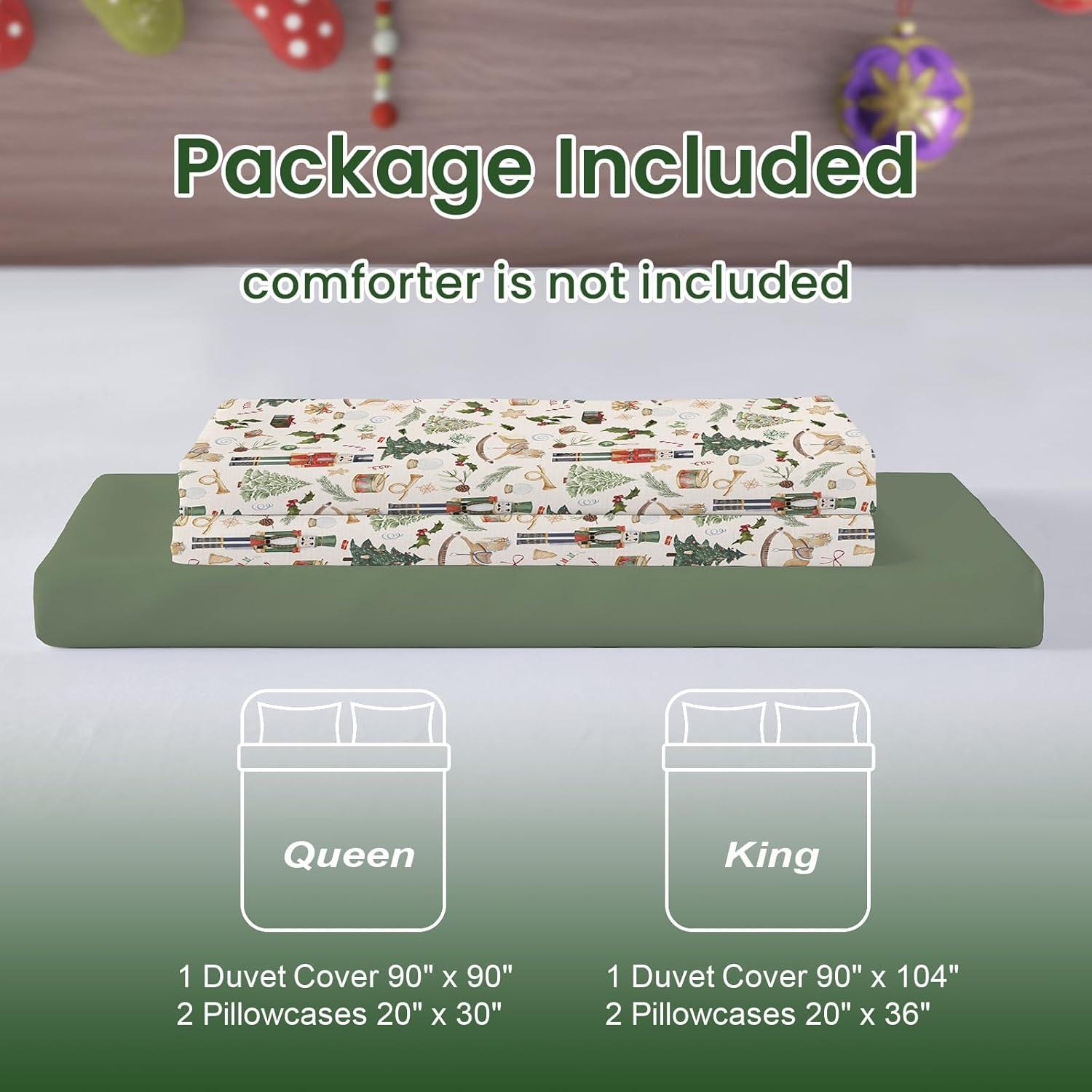 imageDintszyayue Green Christmas Duvet Cover Queen Size 3 Pieces Nutcracker Christmas Trees Reversible Comforter Cover with Zipper Closure New Year Holiday Bedding Set Decorative Not ComforterChristmas Tree