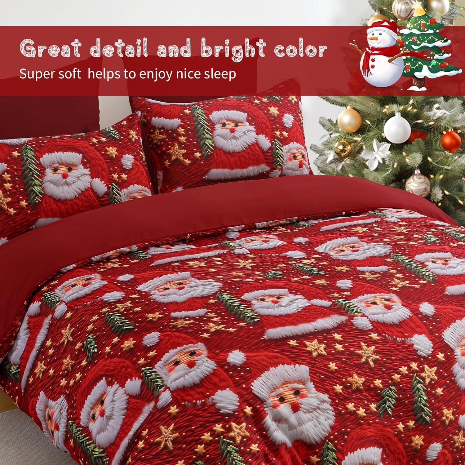 imageDintszyayue Green Christmas Duvet Cover Queen Size 3 Pieces Nutcracker Christmas Trees Reversible Comforter Cover with Zipper Closure New Year Holiday Bedding Set Decorative Not ComforterRed5d