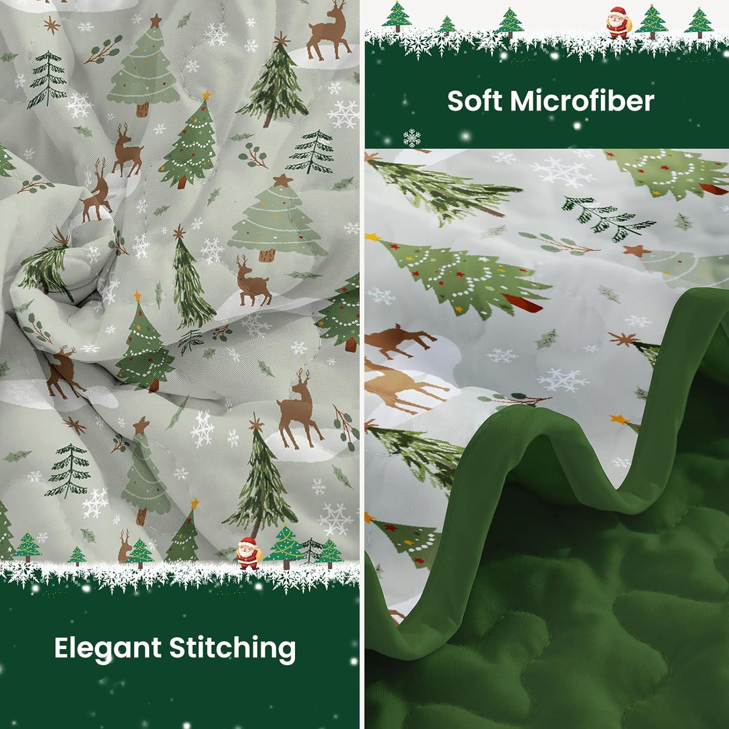imageDintszyayue King Christmas Quilt 3 Pieces Patchwork Plaid King Size Bedspread Red Green Christmas Tree Printed Soft Microfiber Winter Holiday Coverlet Bedding SetsChristmas Tree
