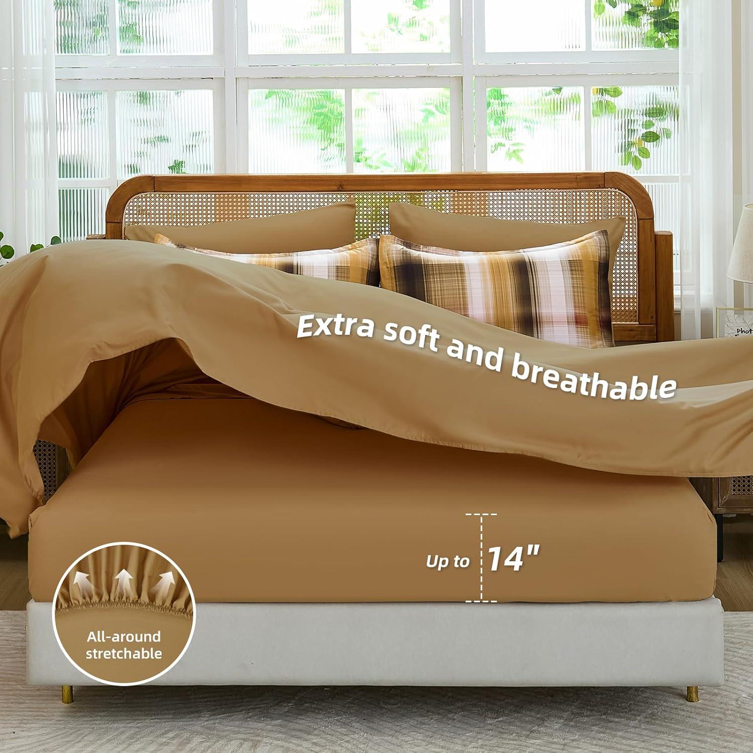 imageDintszyayue King Plaid Comforter Set 7 Pieces Bed in a Bag Blue Bedding Set Soft Lightweight Bed Comforter Set Cozy Microfiber Bed Set for All Season with SheetsPillowcases ampamp ShamsBrown