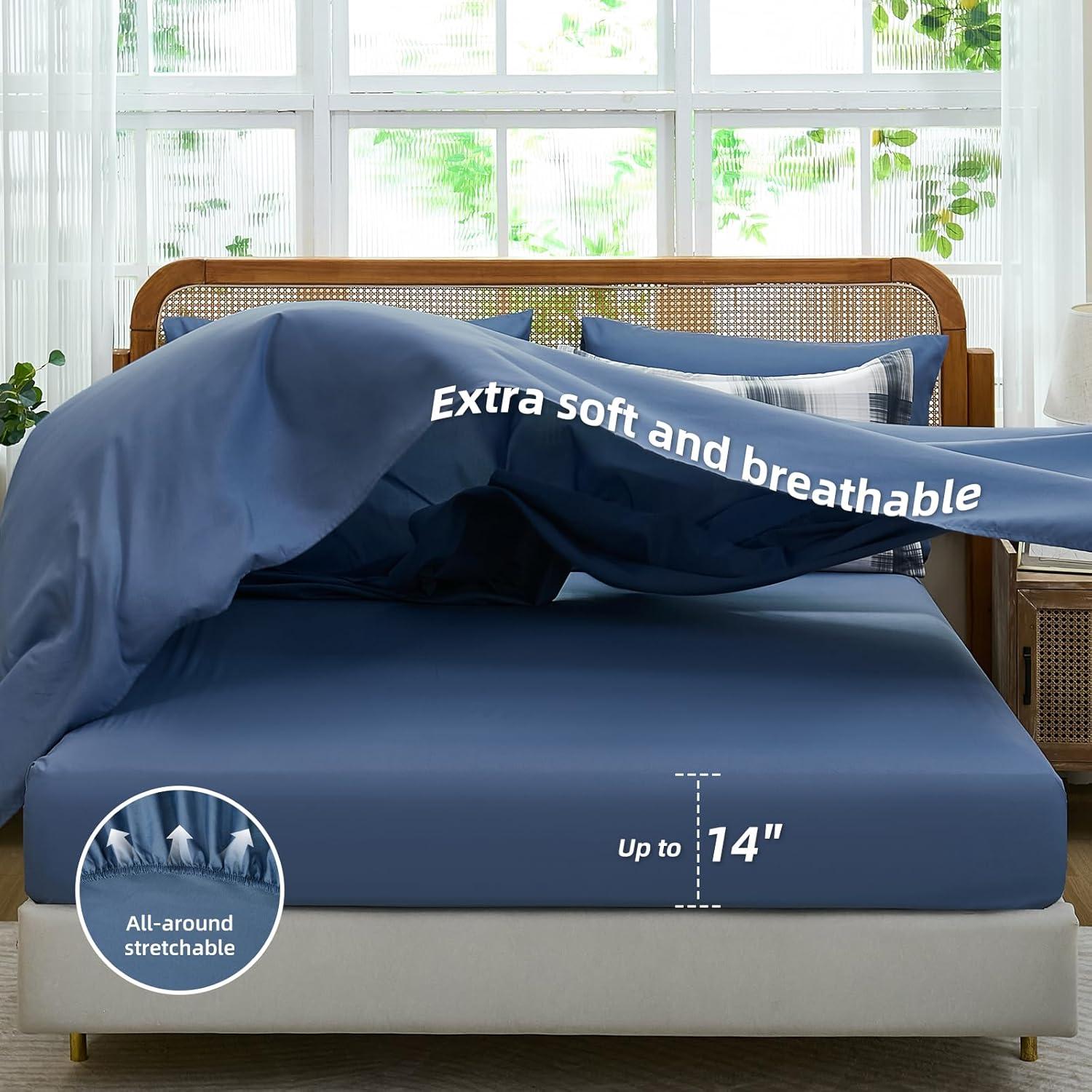 imageDintszyayue King Plaid Comforter Set 7 Pieces Bed in a Bag Blue Bedding Set Soft Lightweight Bed Comforter Set Cozy Microfiber Bed Set for All Season with SheetsPillowcases ampamp ShamsBlue