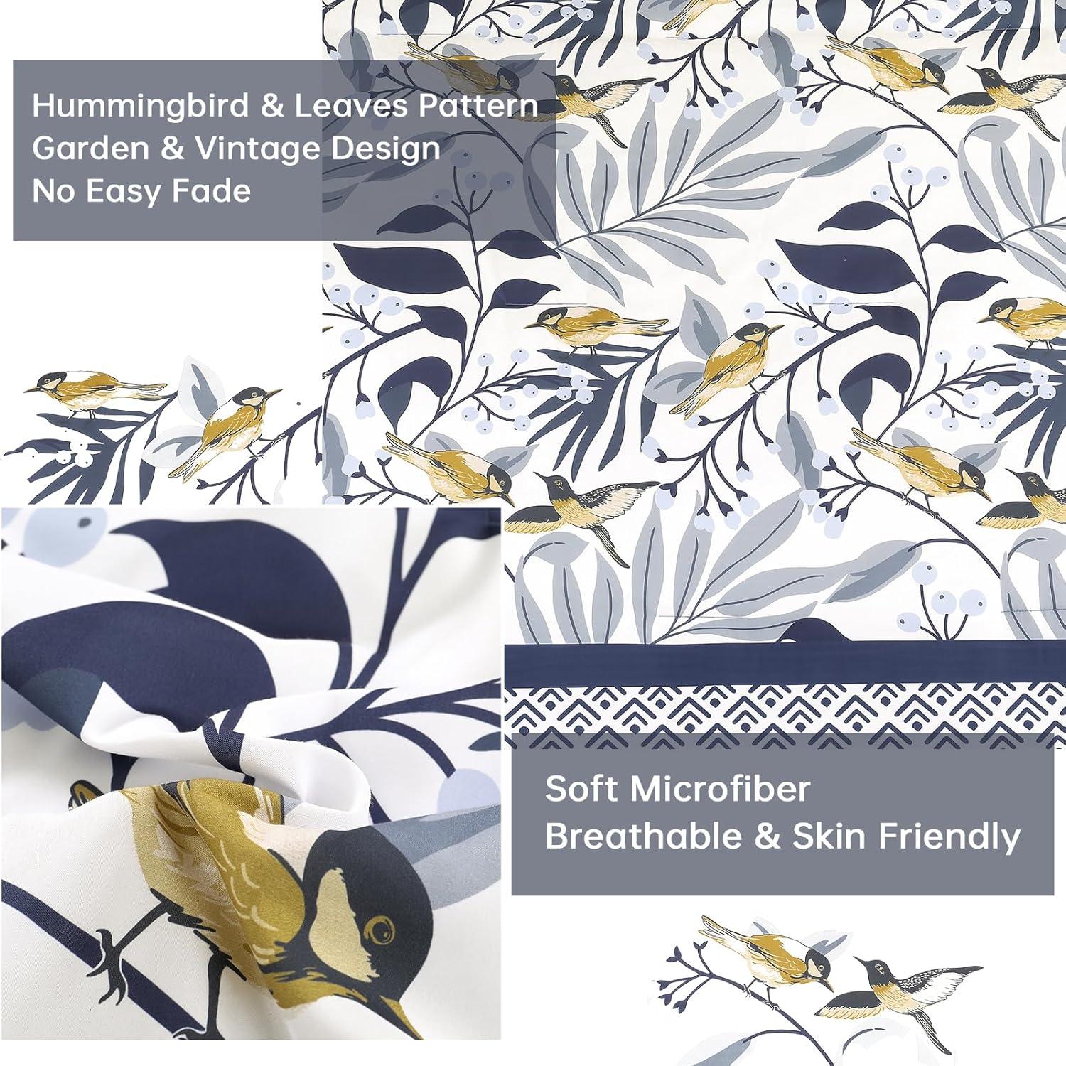 imageDintszyayue Queen Comforter Set 7 Pieces Blue Boho Comforter for Queen Bed Leaves Botanical Bed in a Bag Soft Microfiber Bird Bedding Set with Pillowcases Flat Sheet Fitted Sheet Pillow ShamsBlue