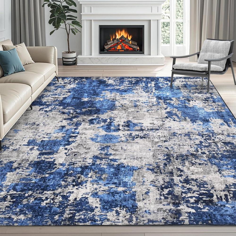 imageDintszyayue Abstract Washable Area Rug 5x7 NonSlip Soft Blue Neutral Area Rugs for Bedroom Living Room Dining Room Floor Carpet Blue 5x7Denim Blue