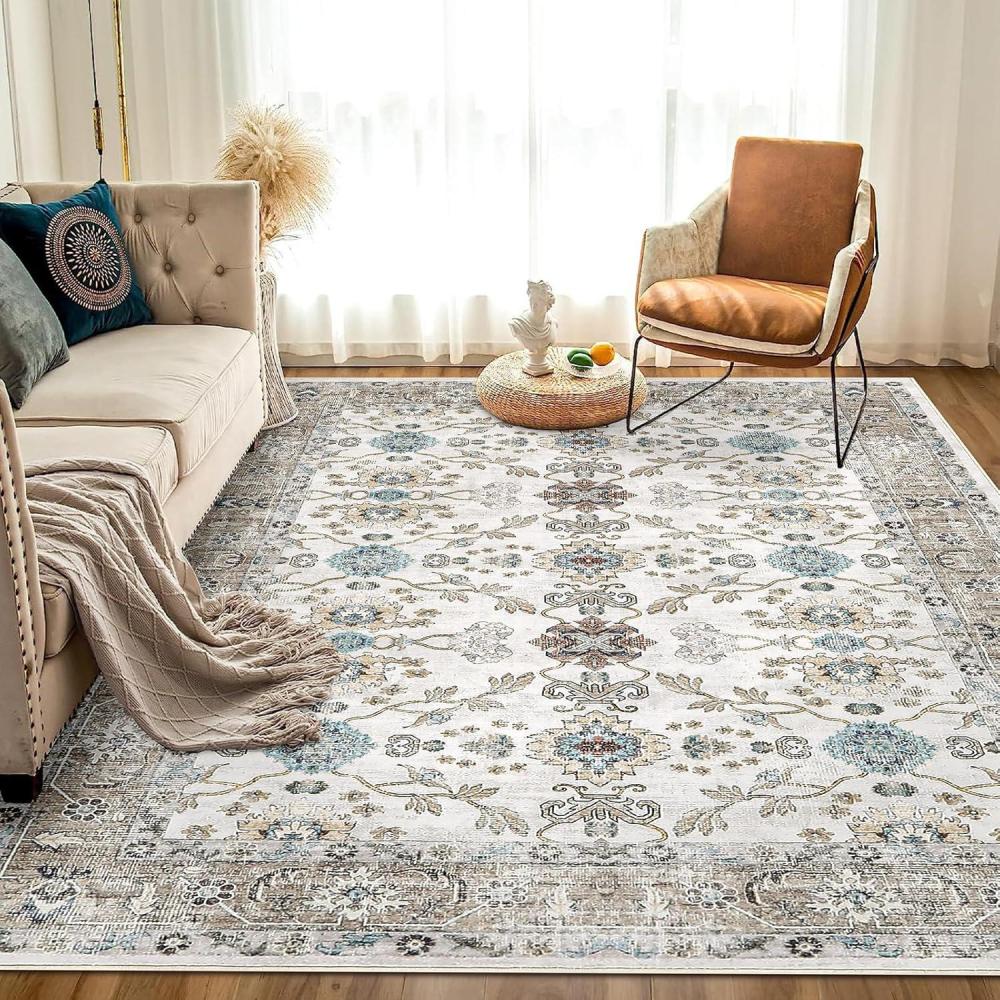 imageDintszyayue Area Rug 4x6 Washable Rugs Beige Boho Soft NonSlip Faux Wool Vintage Rug for Living Room Bedroom Rug Dining Room Farmhouse Beige 4x6Beige